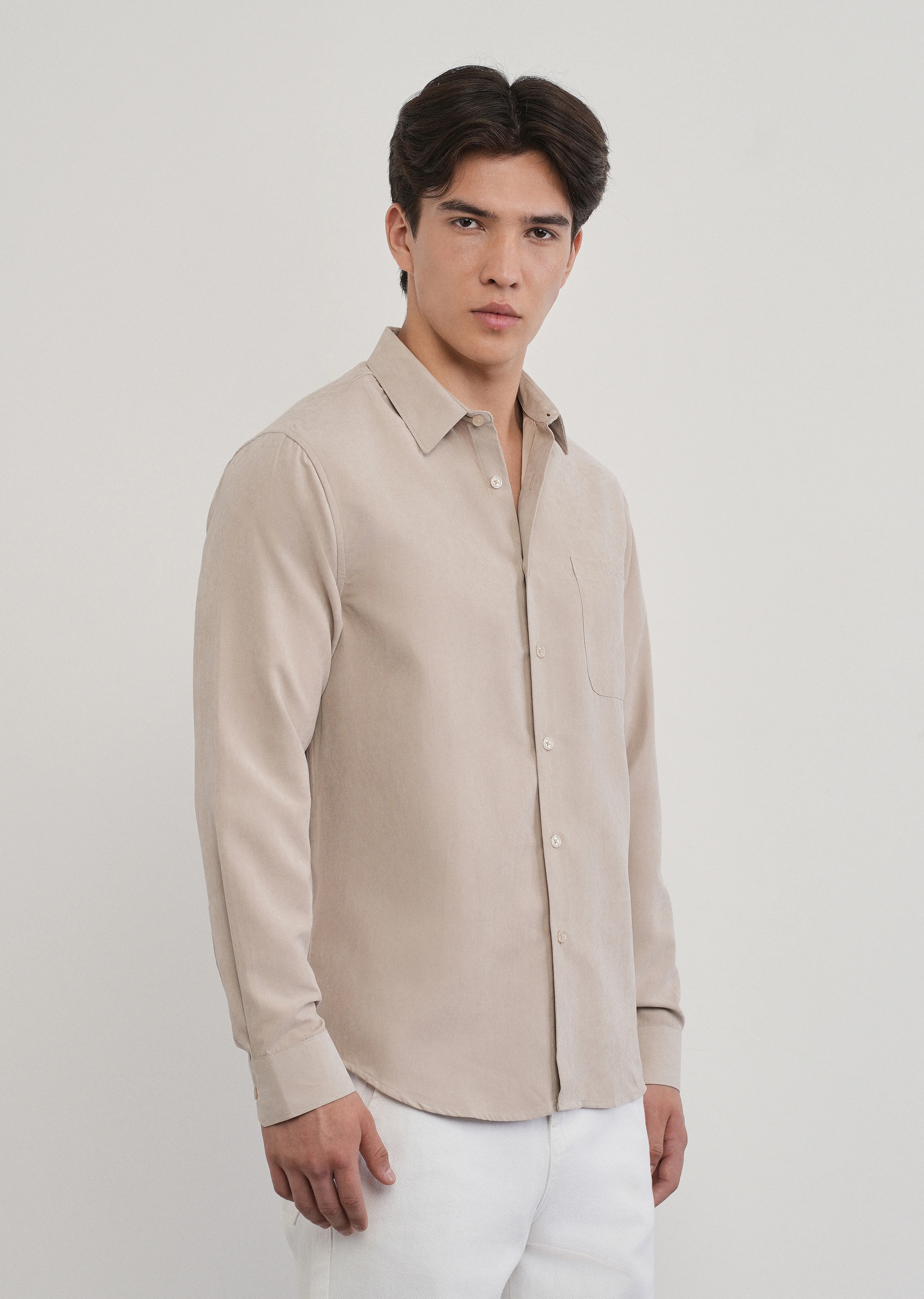 Beige Suede Plain Shirt - Image 4