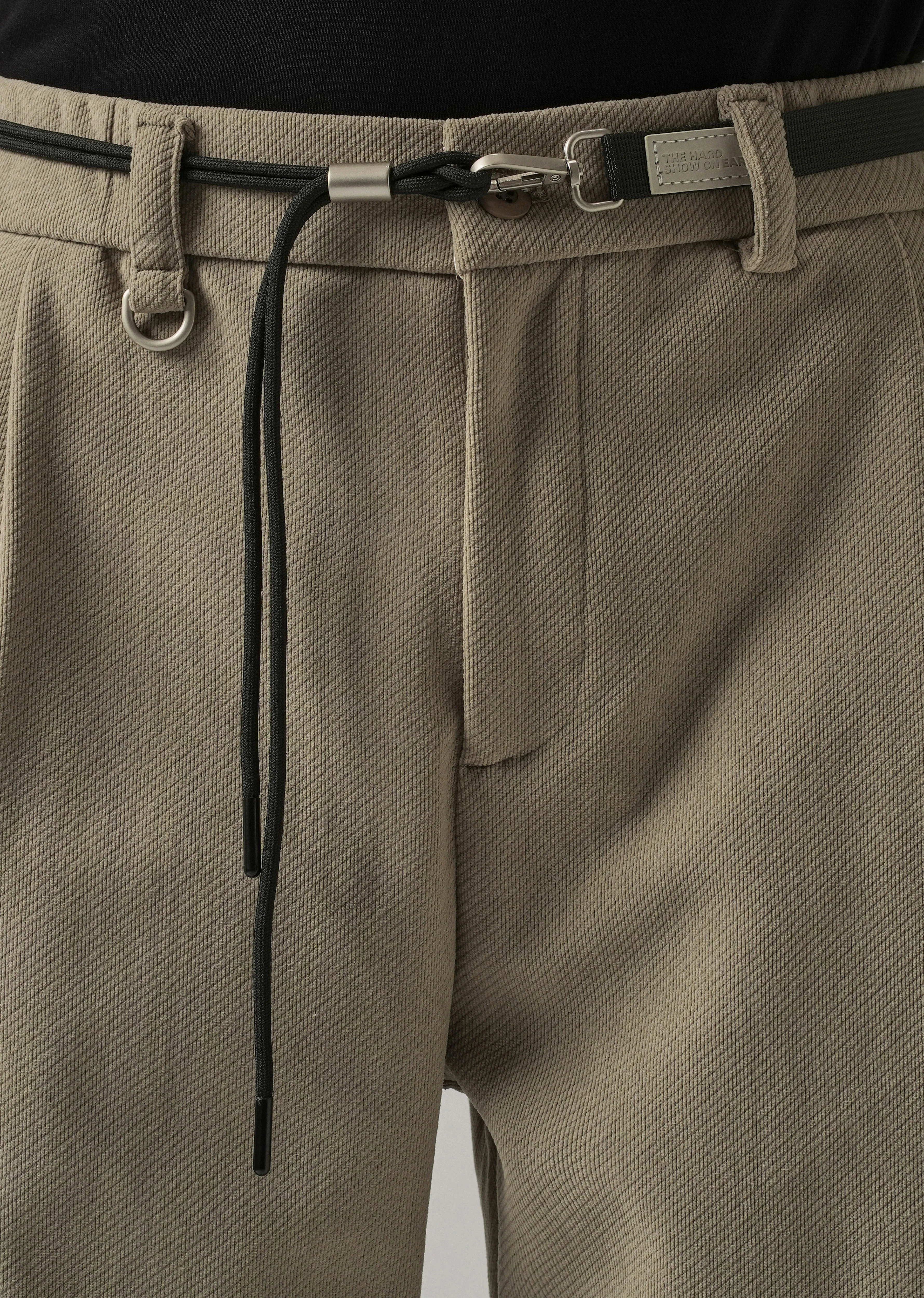 Beige Textured Corduroy Belt Pant - Image 5