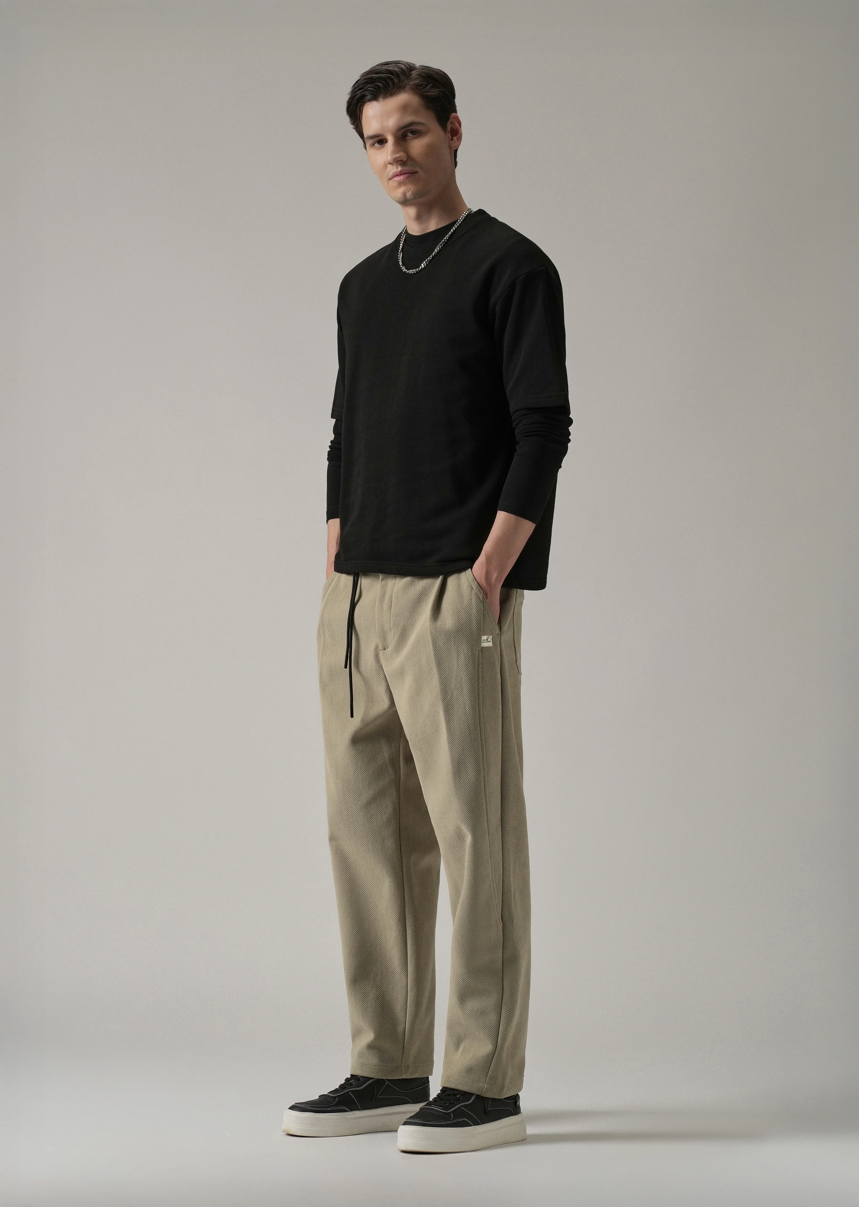 Beige Textured Corduroy Belt Pant - Image 6