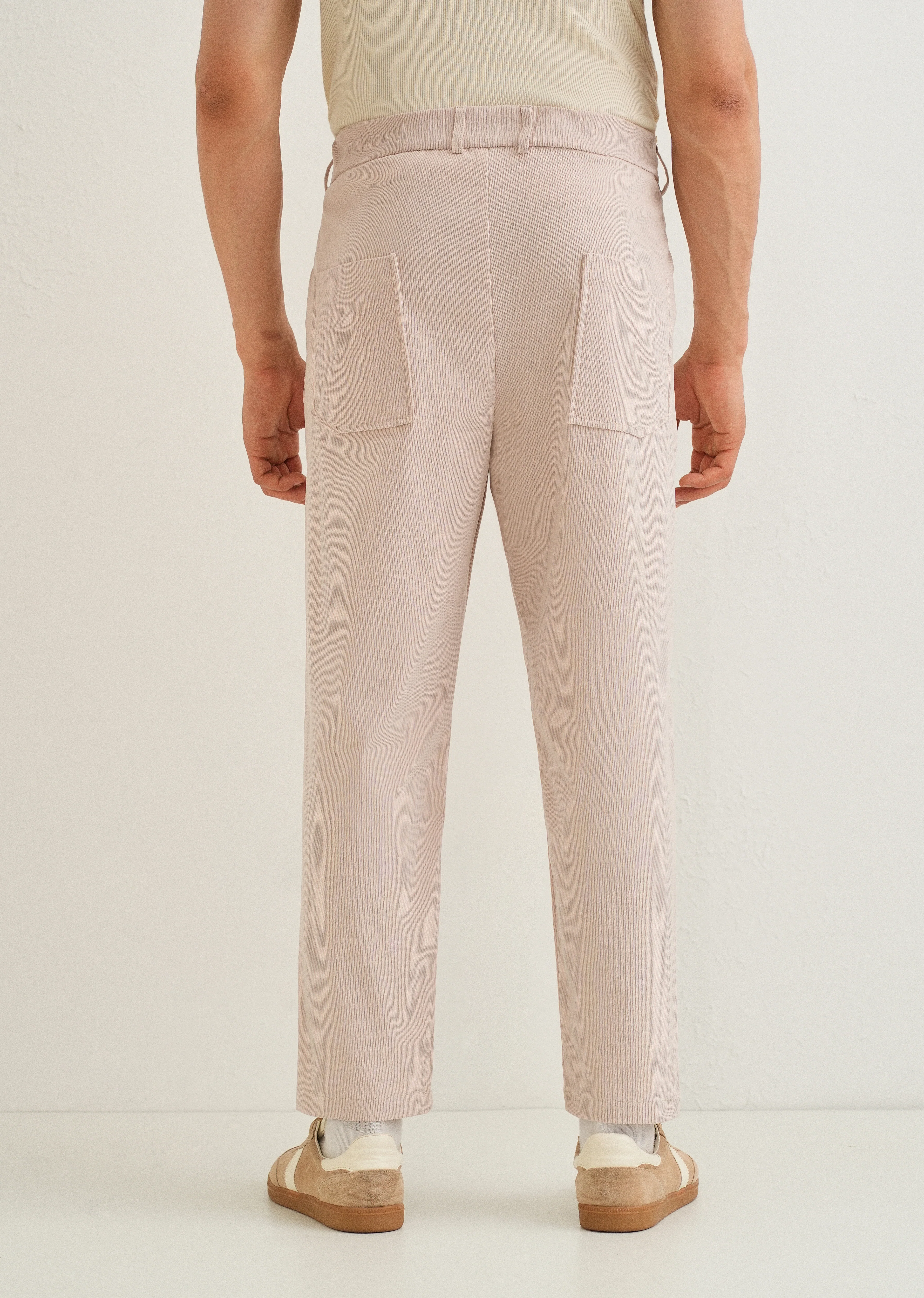Beige Textured Corduroy Drawstring Pant - Image 2