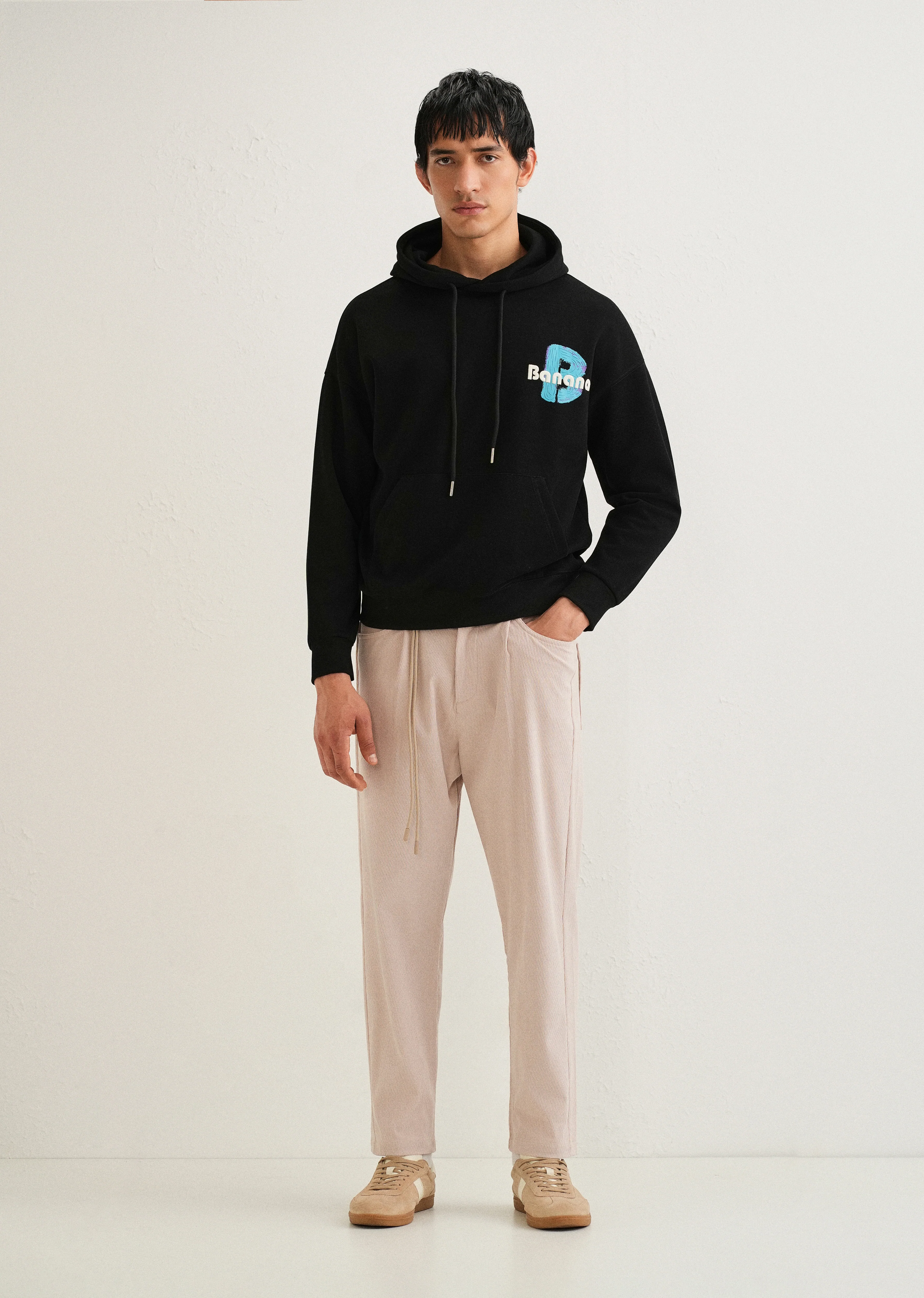 Beige Textured Corduroy Drawstring Pant - Image 6