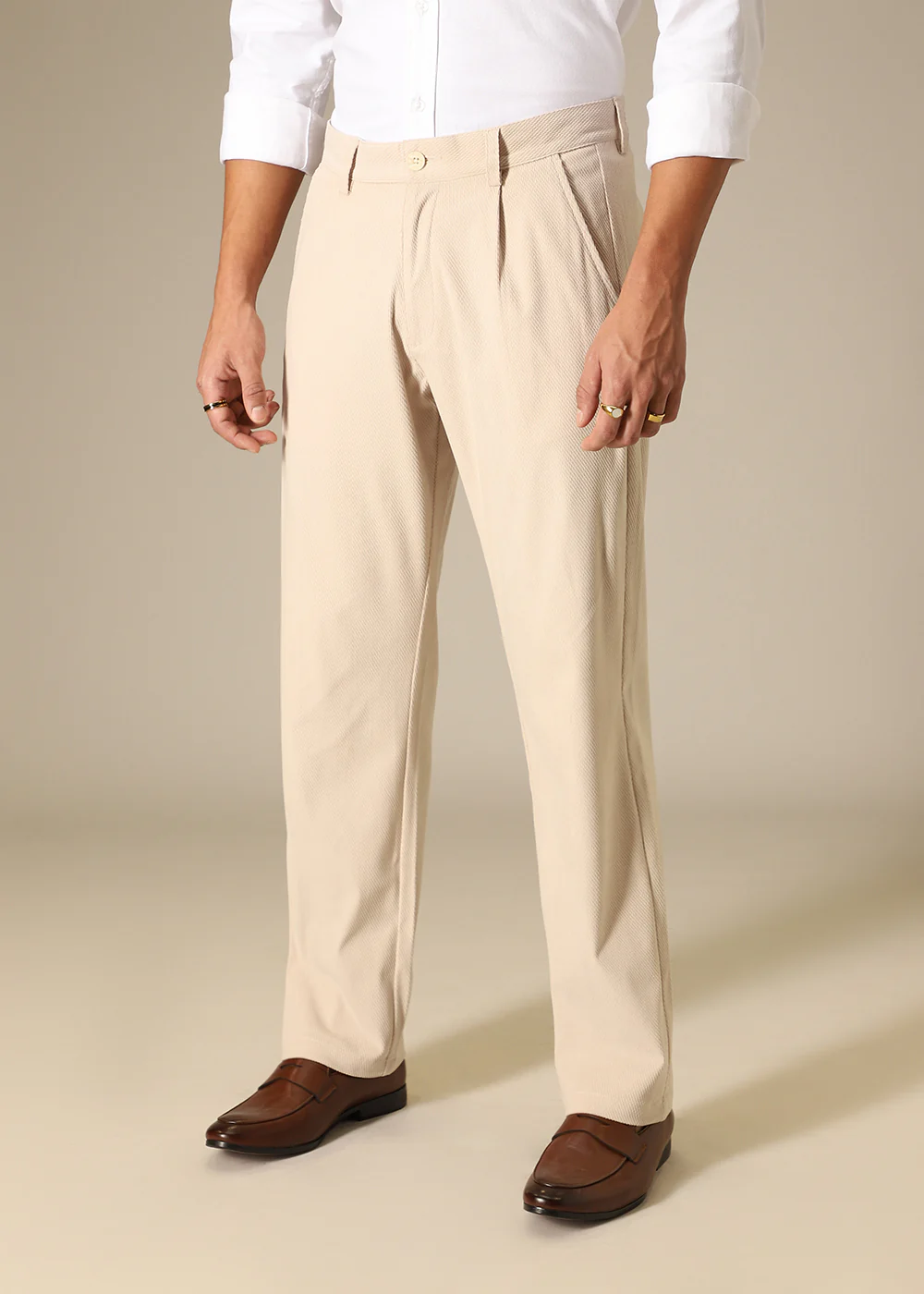 Beige Textured Corduroy Pant - Image 3