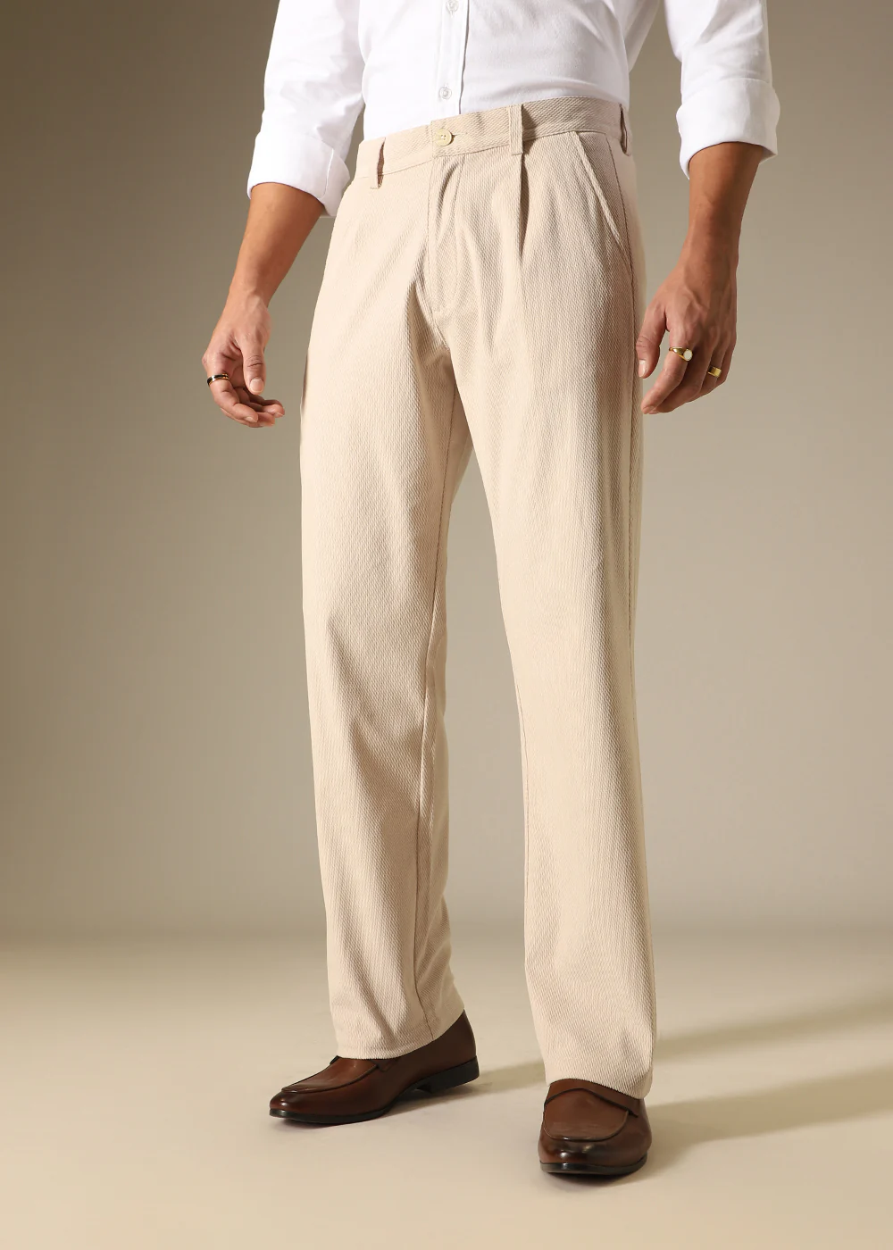 Beige Textured Corduroy Pant - Image 5