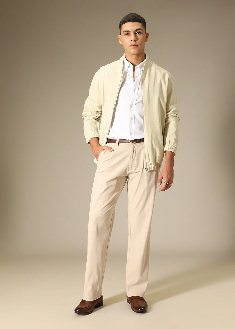 Beige Textured Corduroy Pant - Image 6