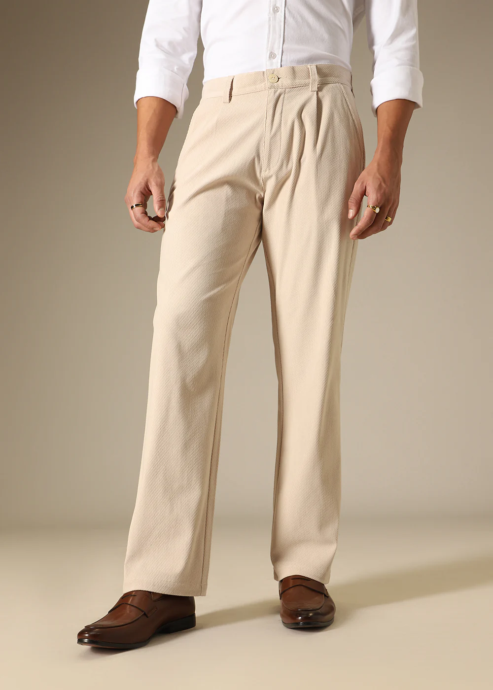 Beige Textured Corduroy Pant - Image 7