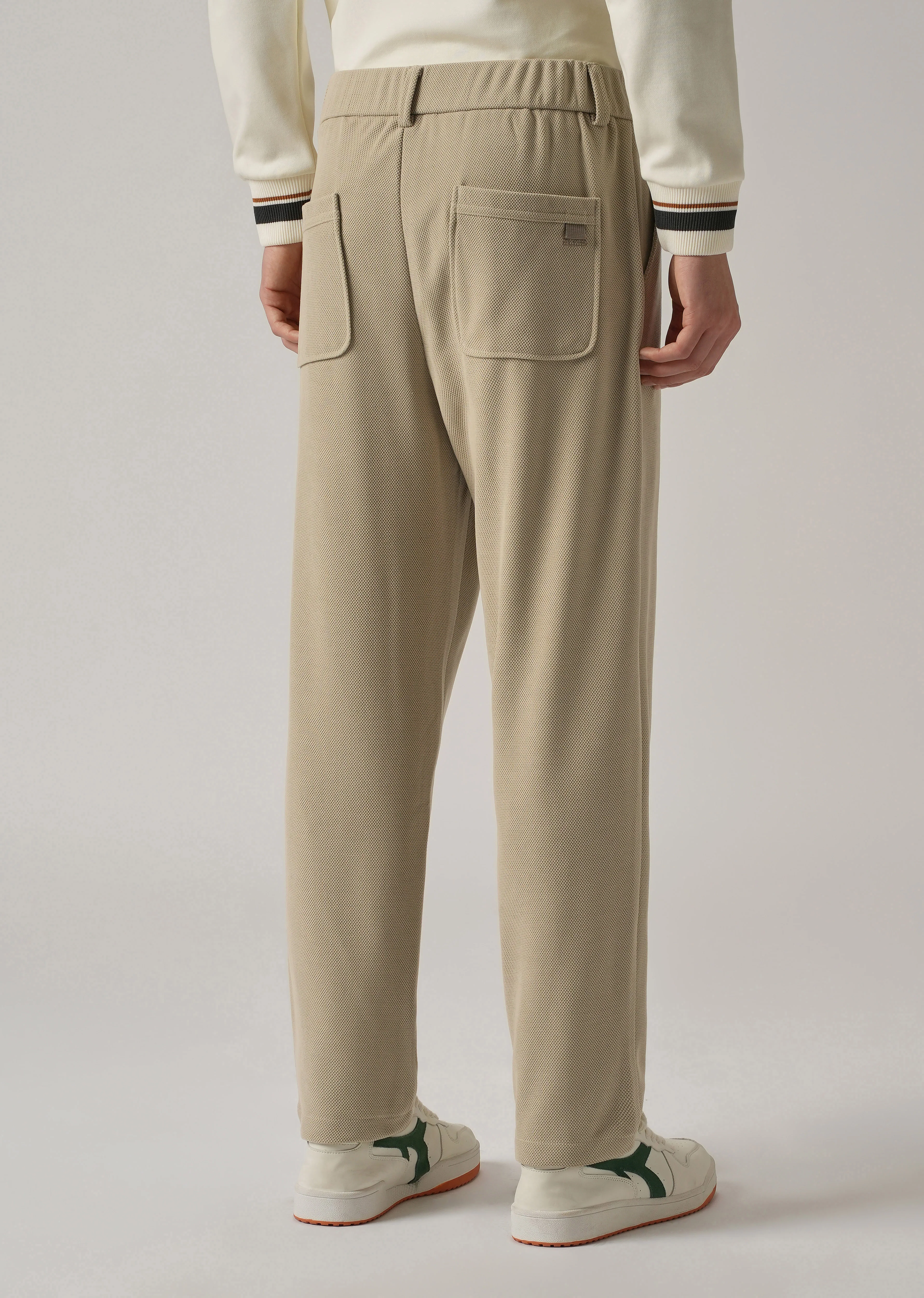Beige Textured Pleated Relaxed Fit Pant - Image 2