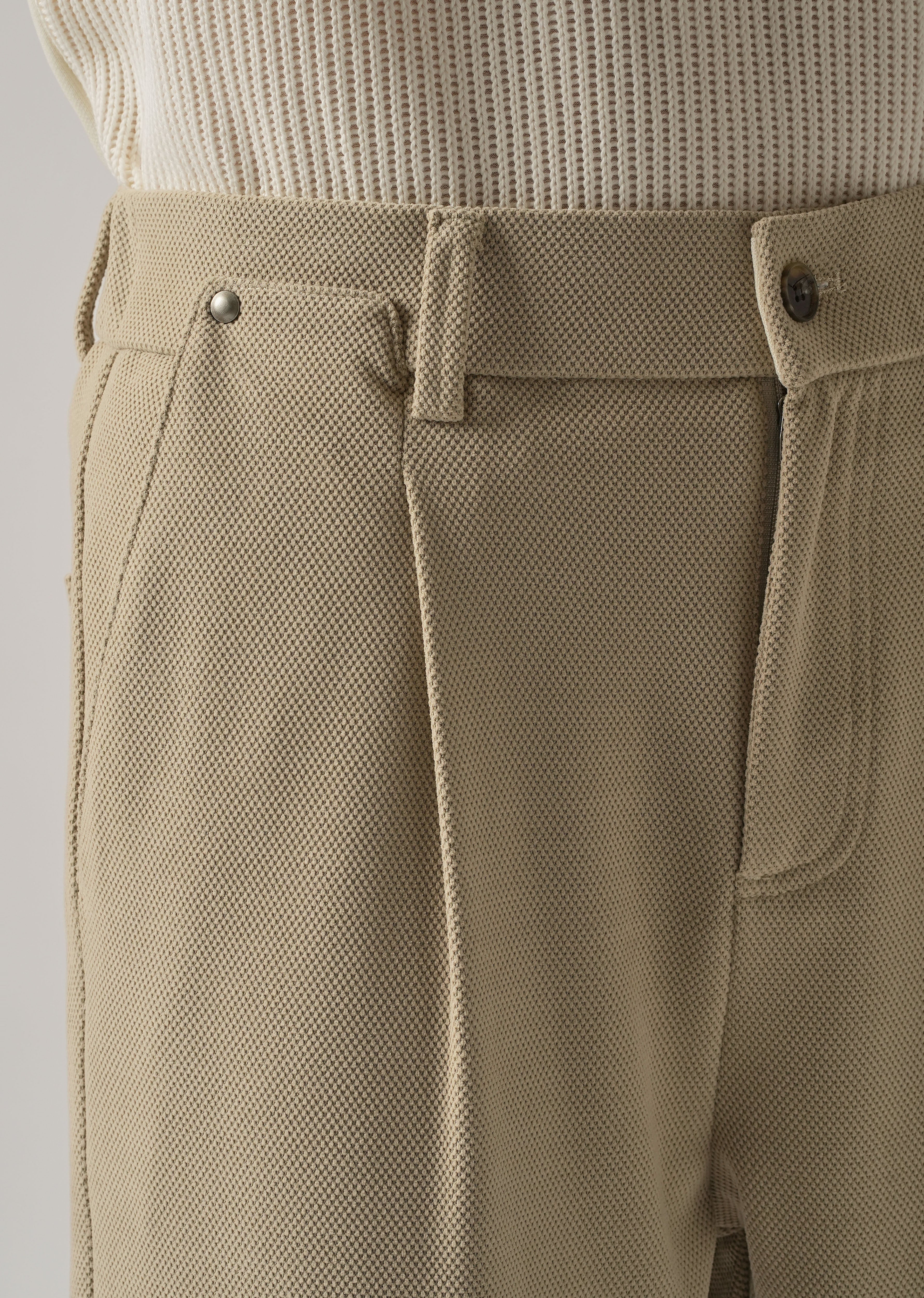 Beige Textured Pleated Relaxed Fit Pant - Image 5