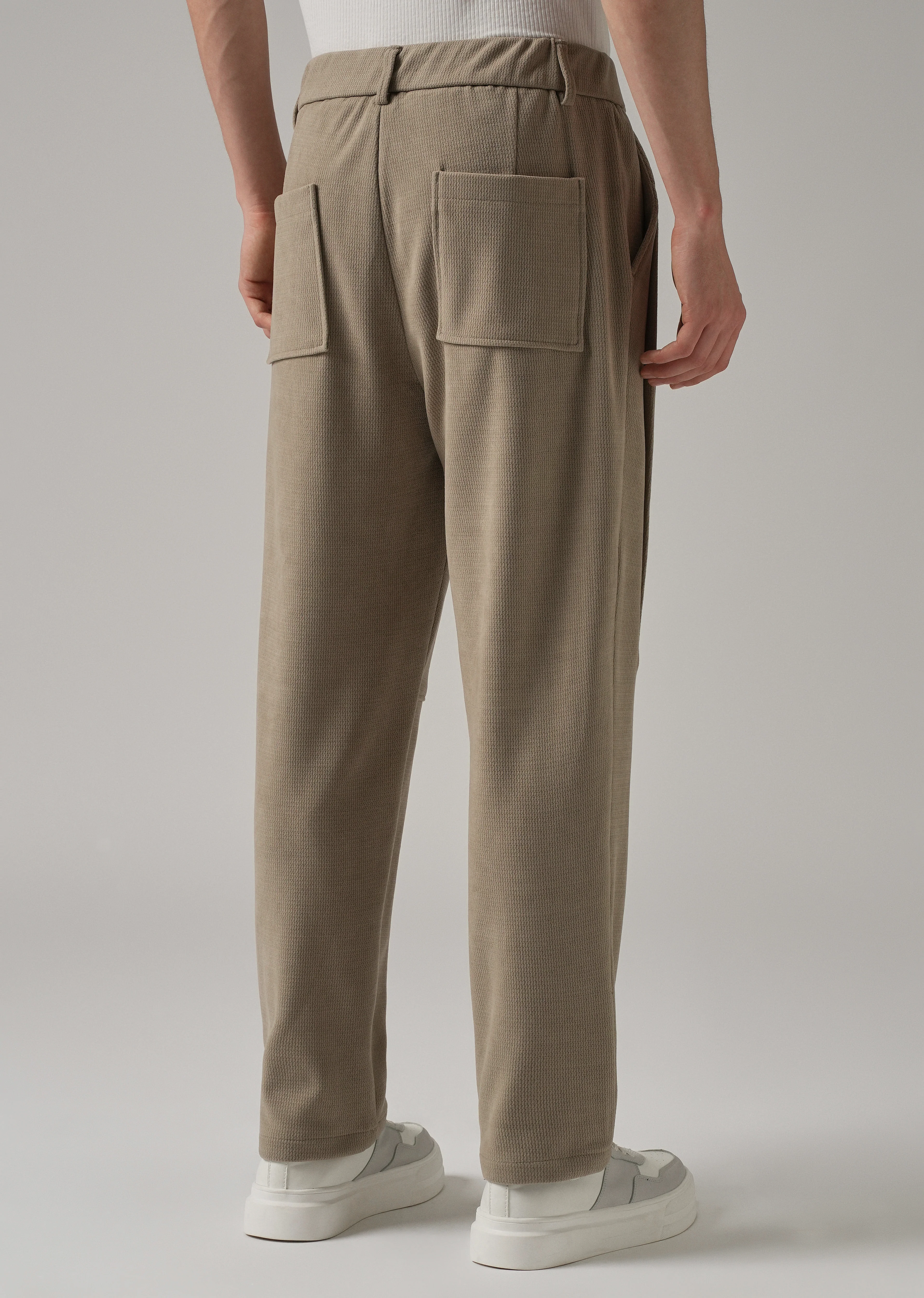 Beige Textured Suede Drawstring Pant - Image 2