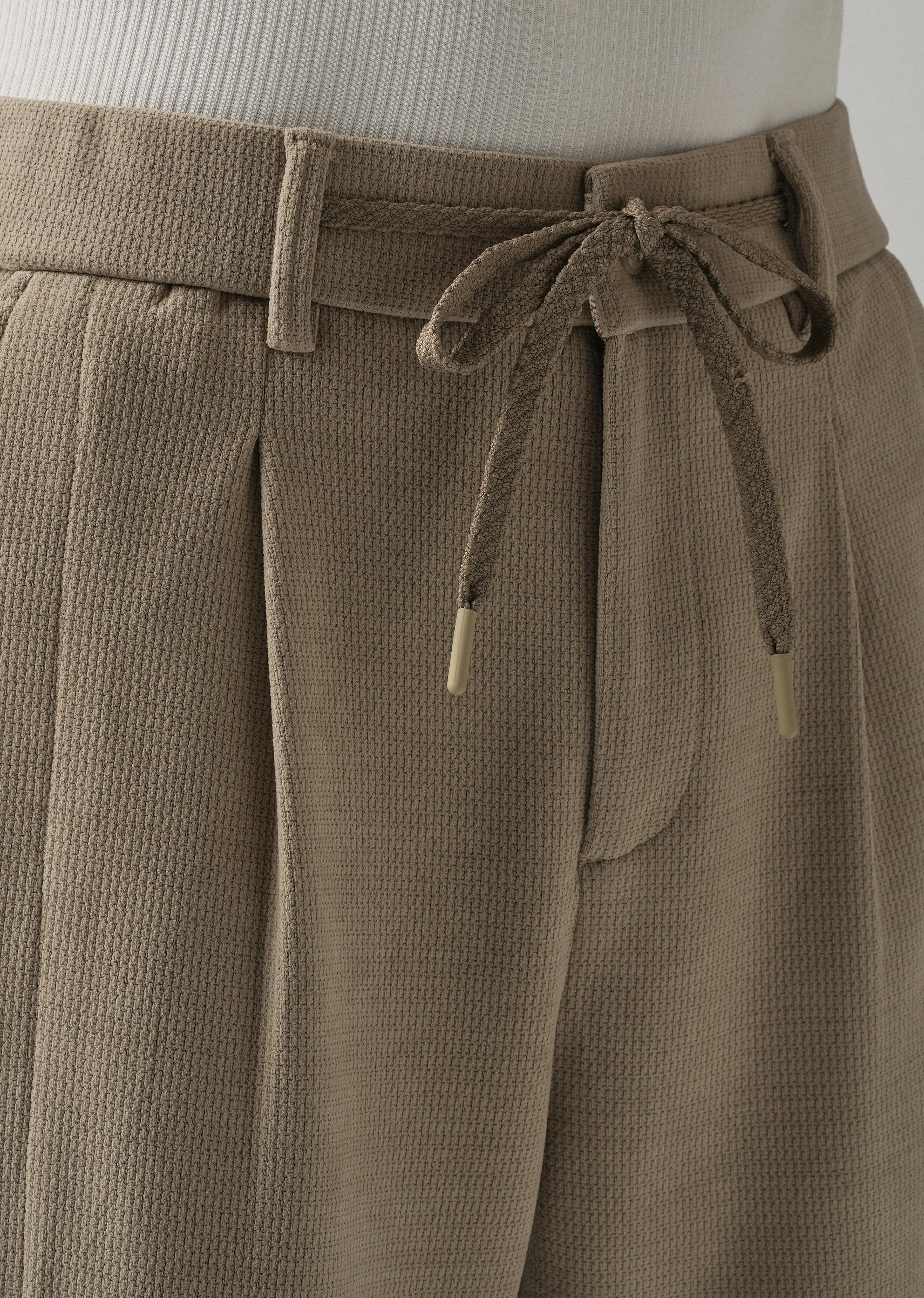 Beige Textured Suede Drawstring Pant - Image 5