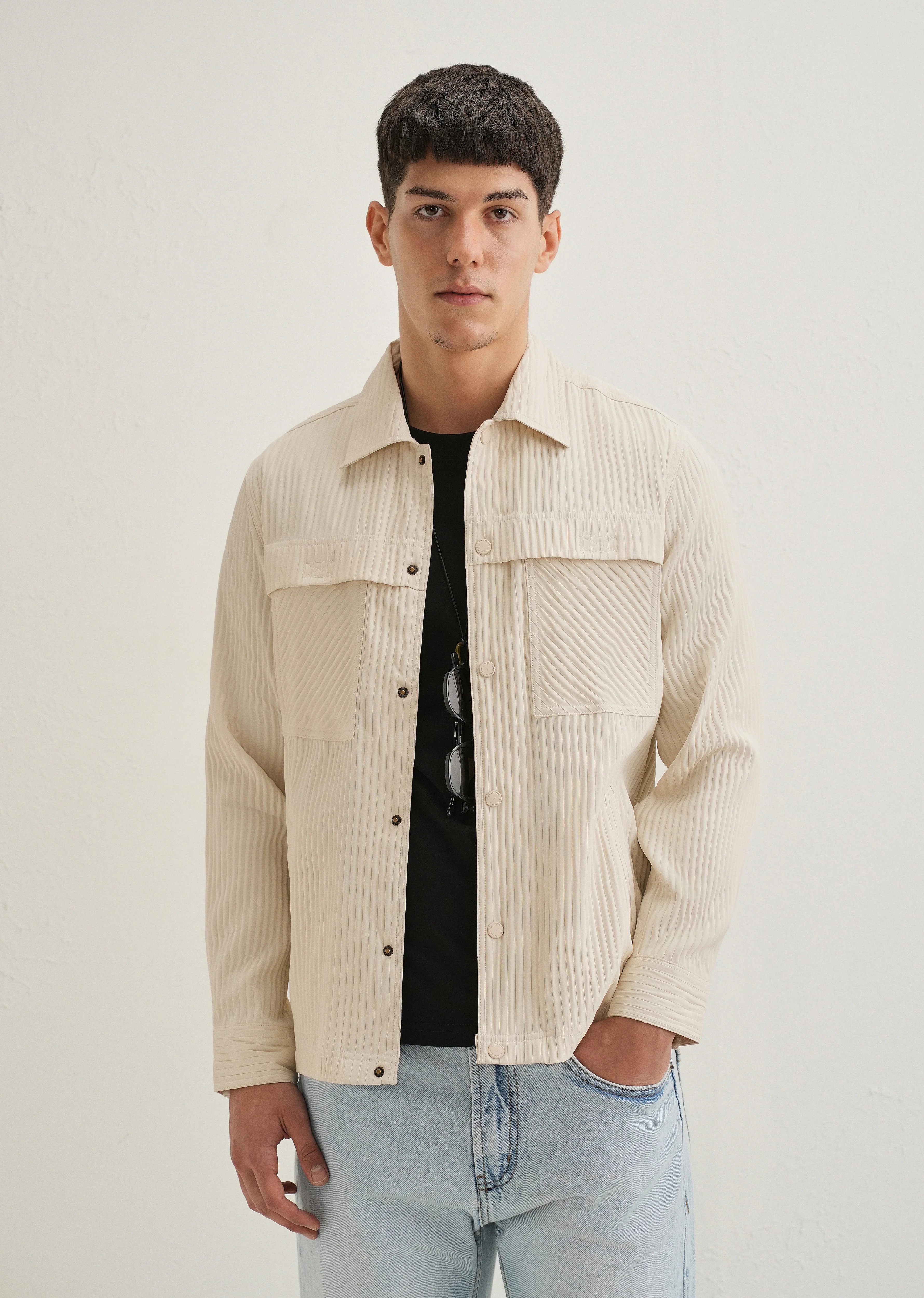 Beige Textured Utility Shacket - Image 2