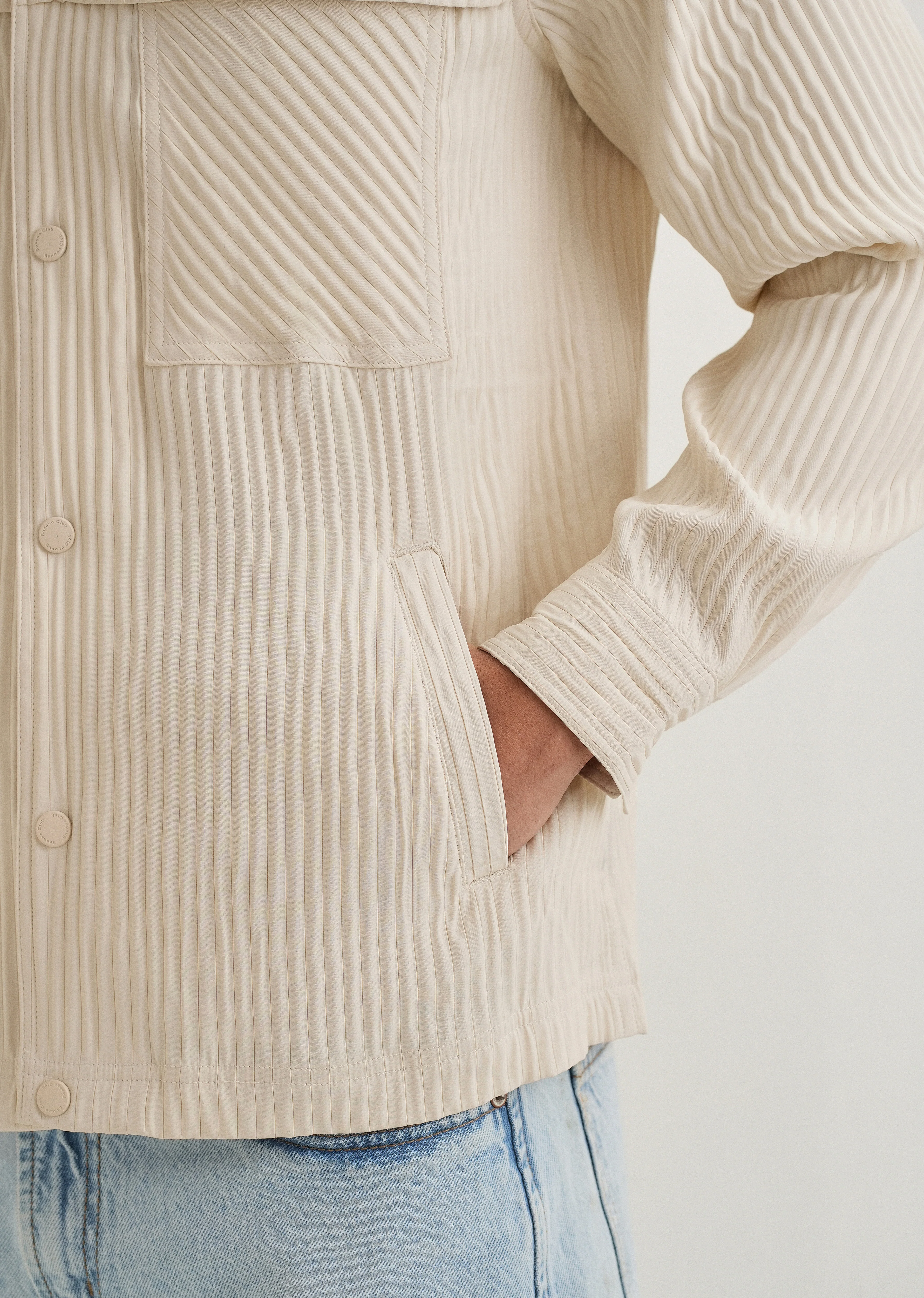Beige Textured Utility Shacket - Image 3
