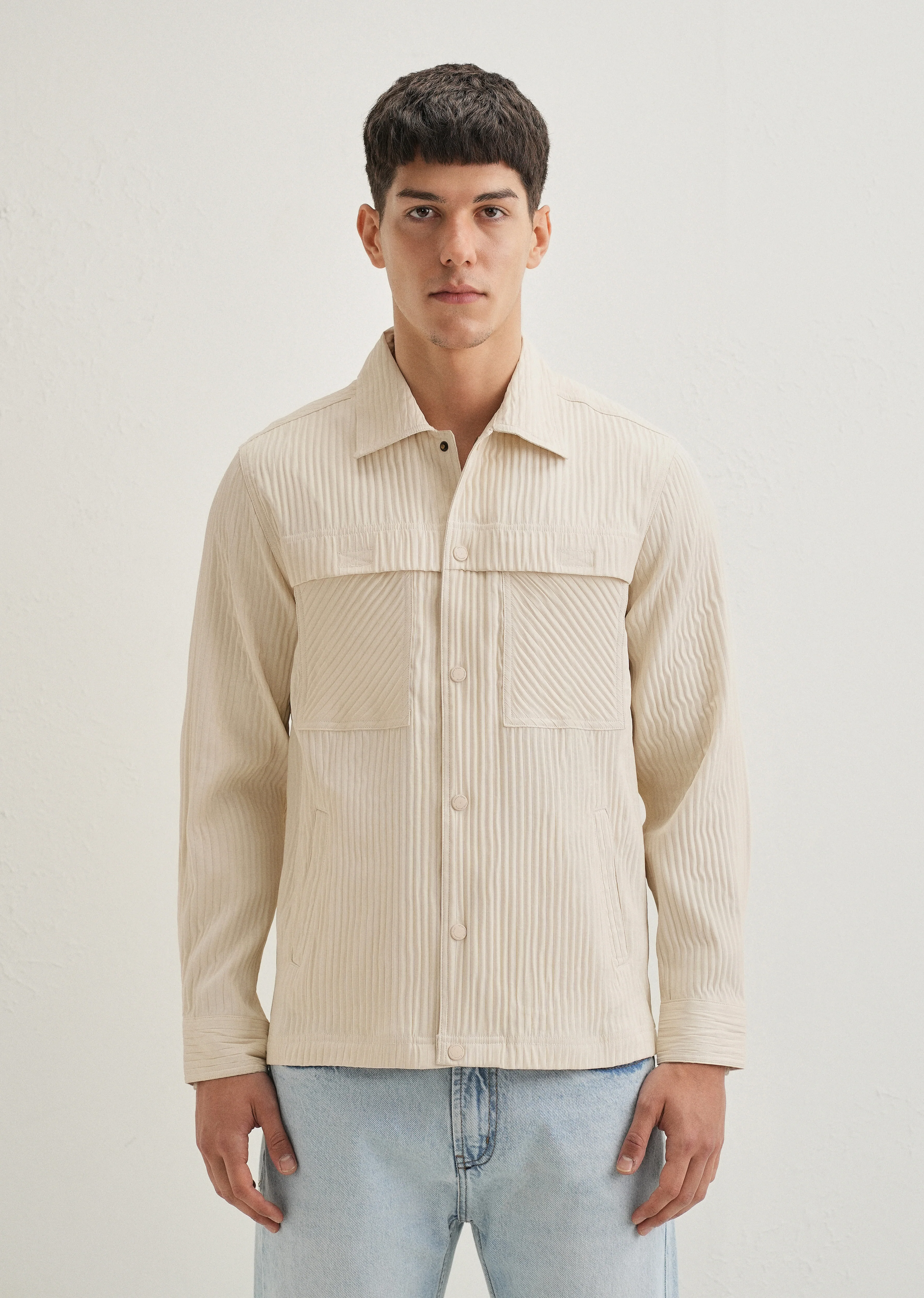 Beige Textured Utility Shacket - Image 4