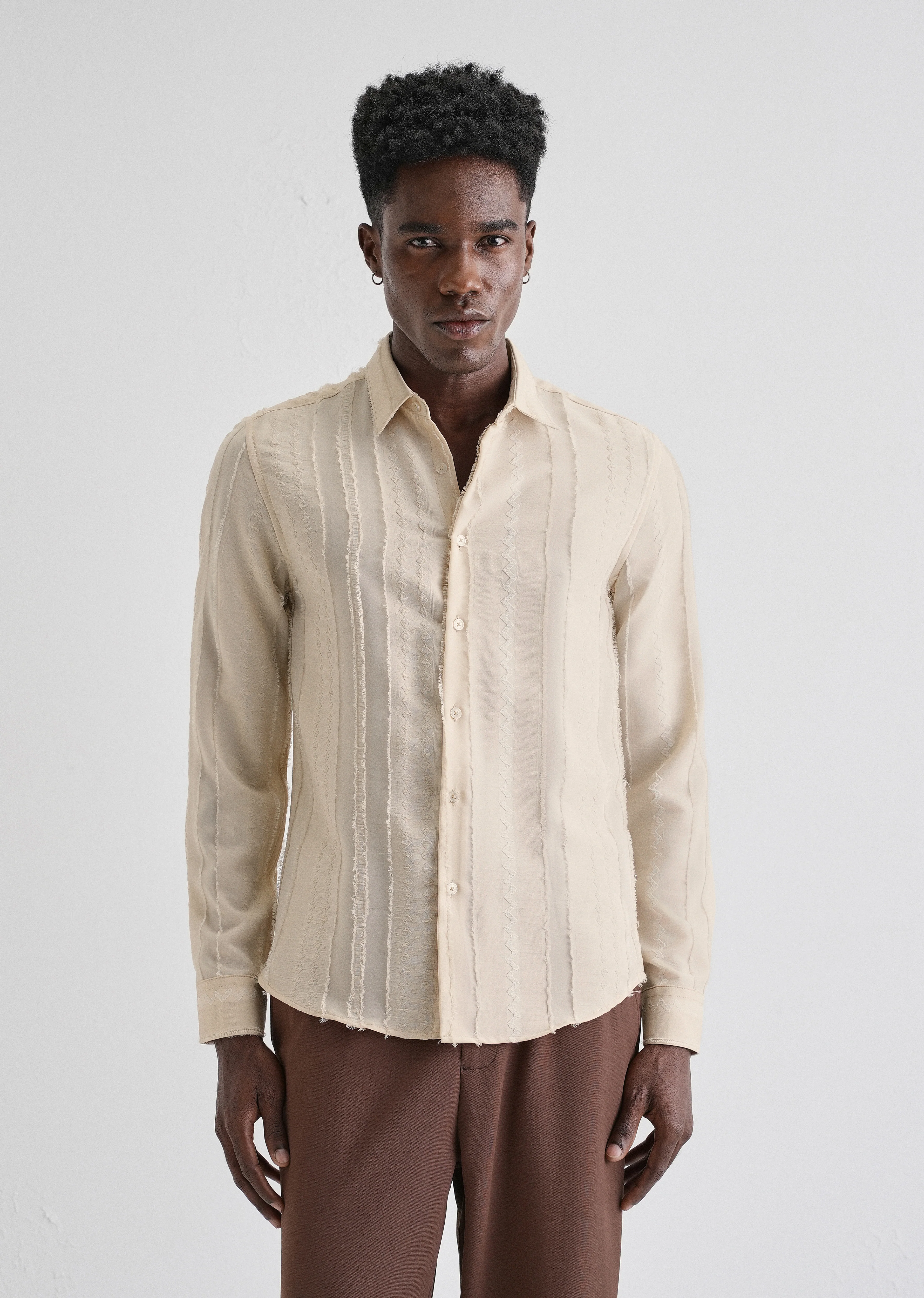 Beige Vertical Chevron Striped Shirt - Image 3