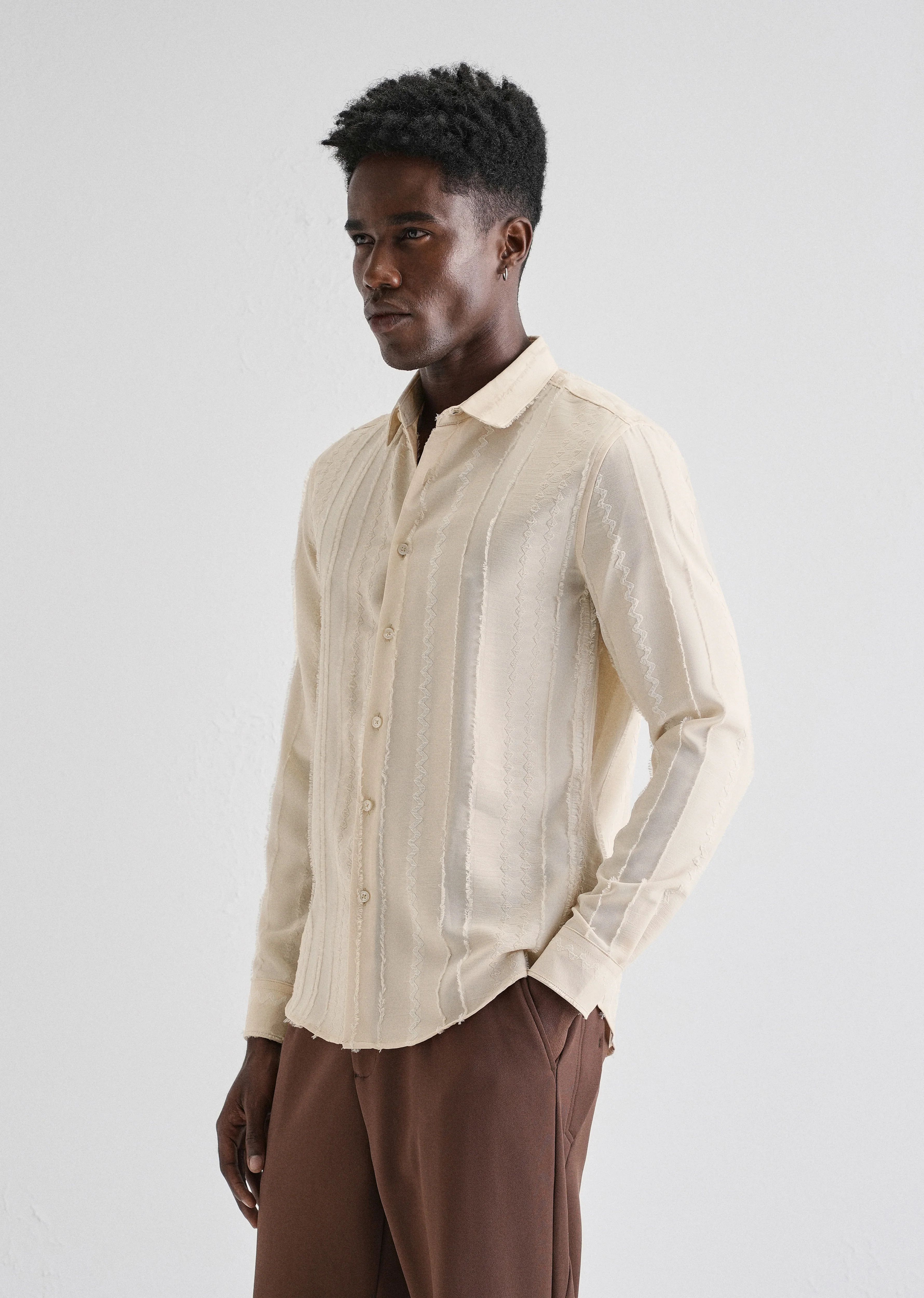 Beige Vertical Chevron Striped Shirt - Image 4