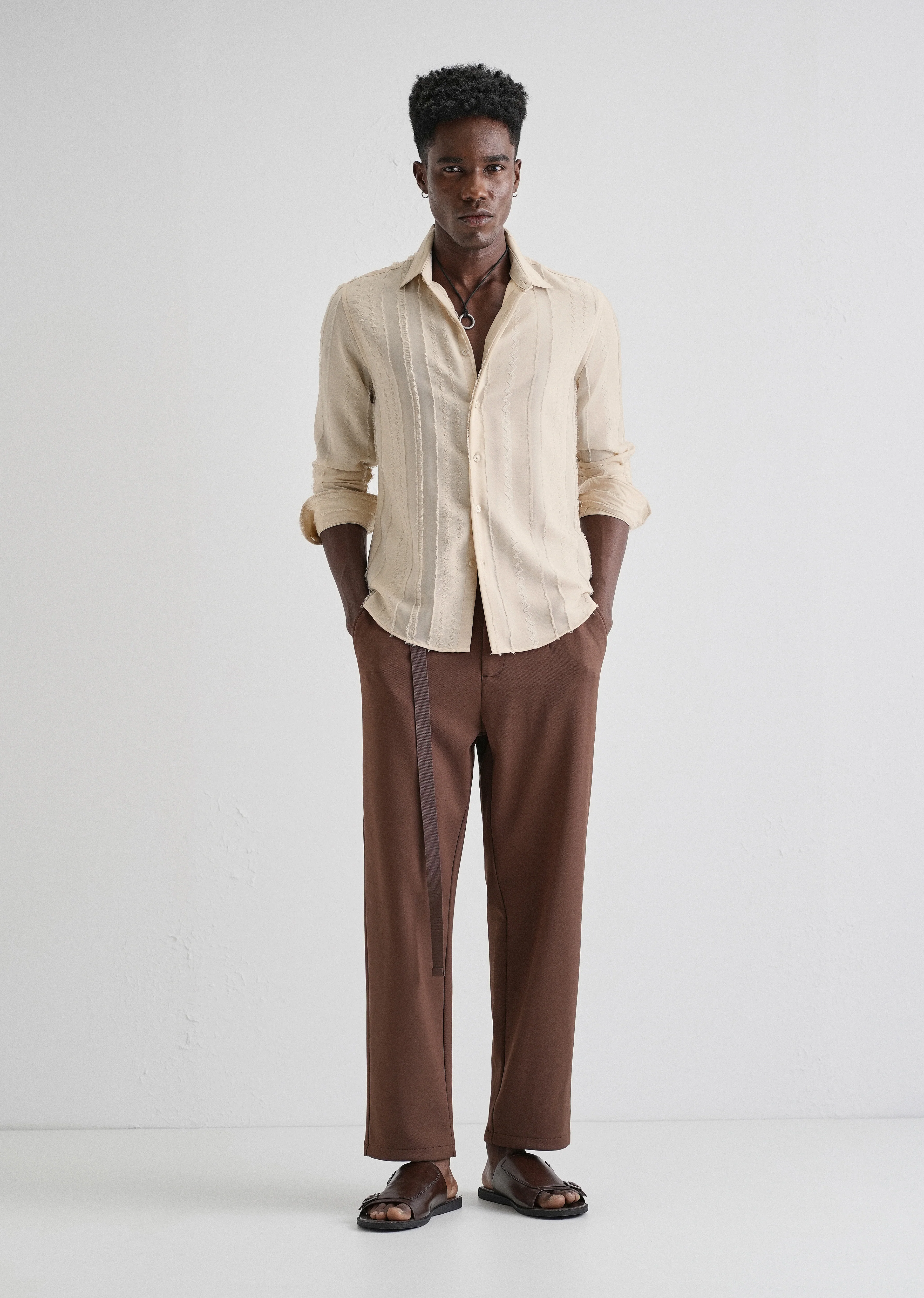 Beige Vertical Chevron Striped Shirt - Image 6