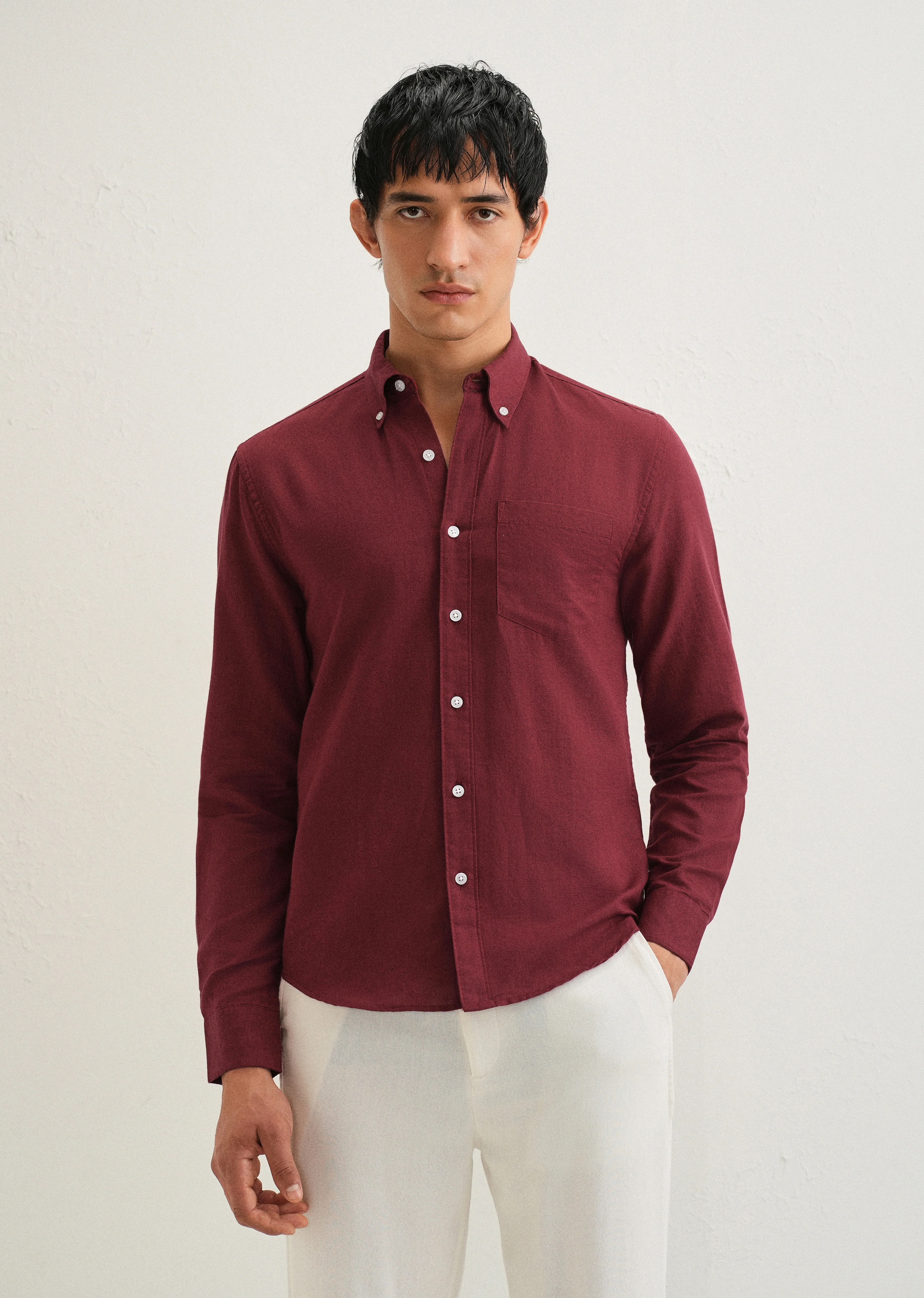 Berry Red Cotton Linen Shirt - Image 3
