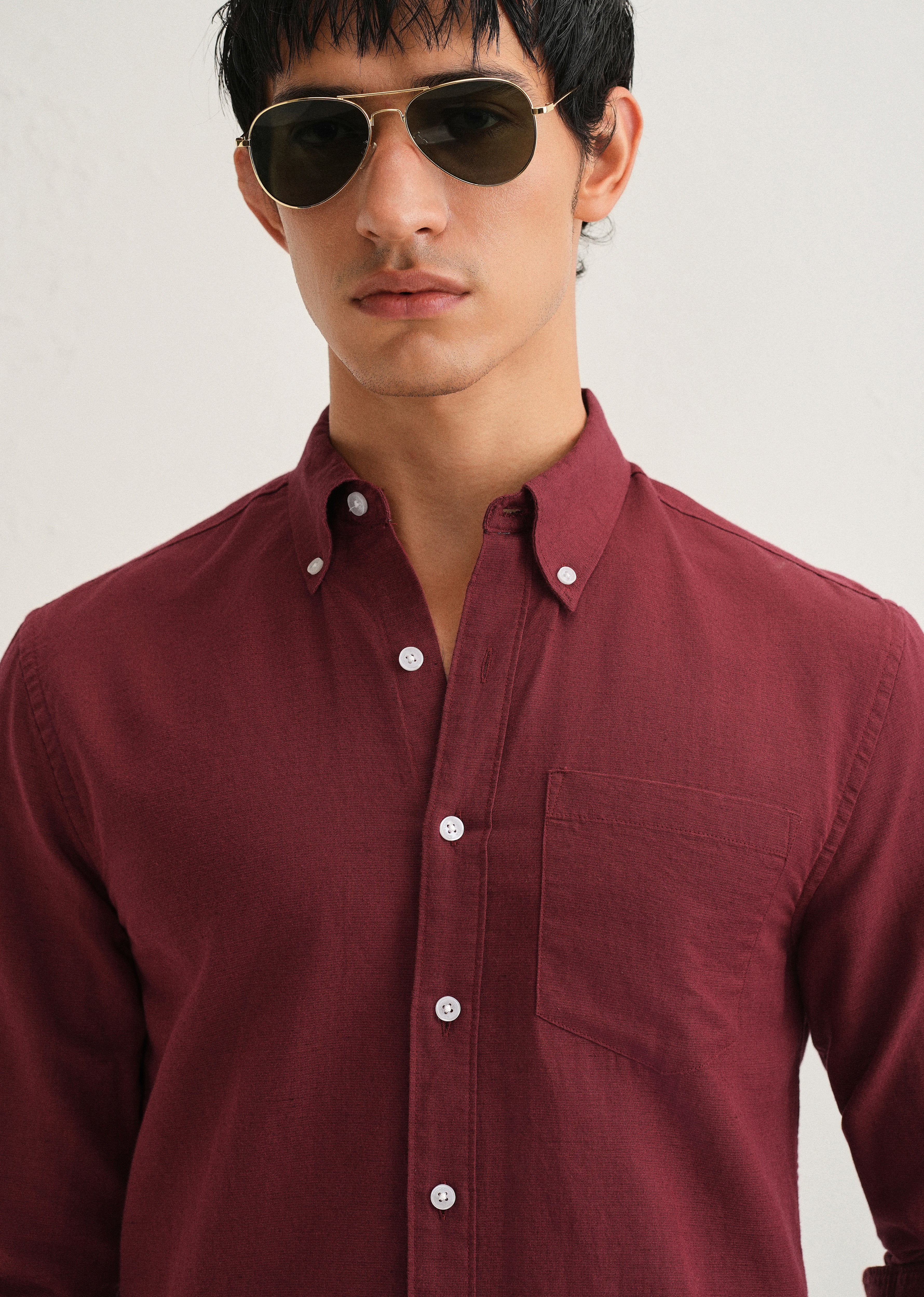 Berry Red Cotton Linen Shirt - Image 5