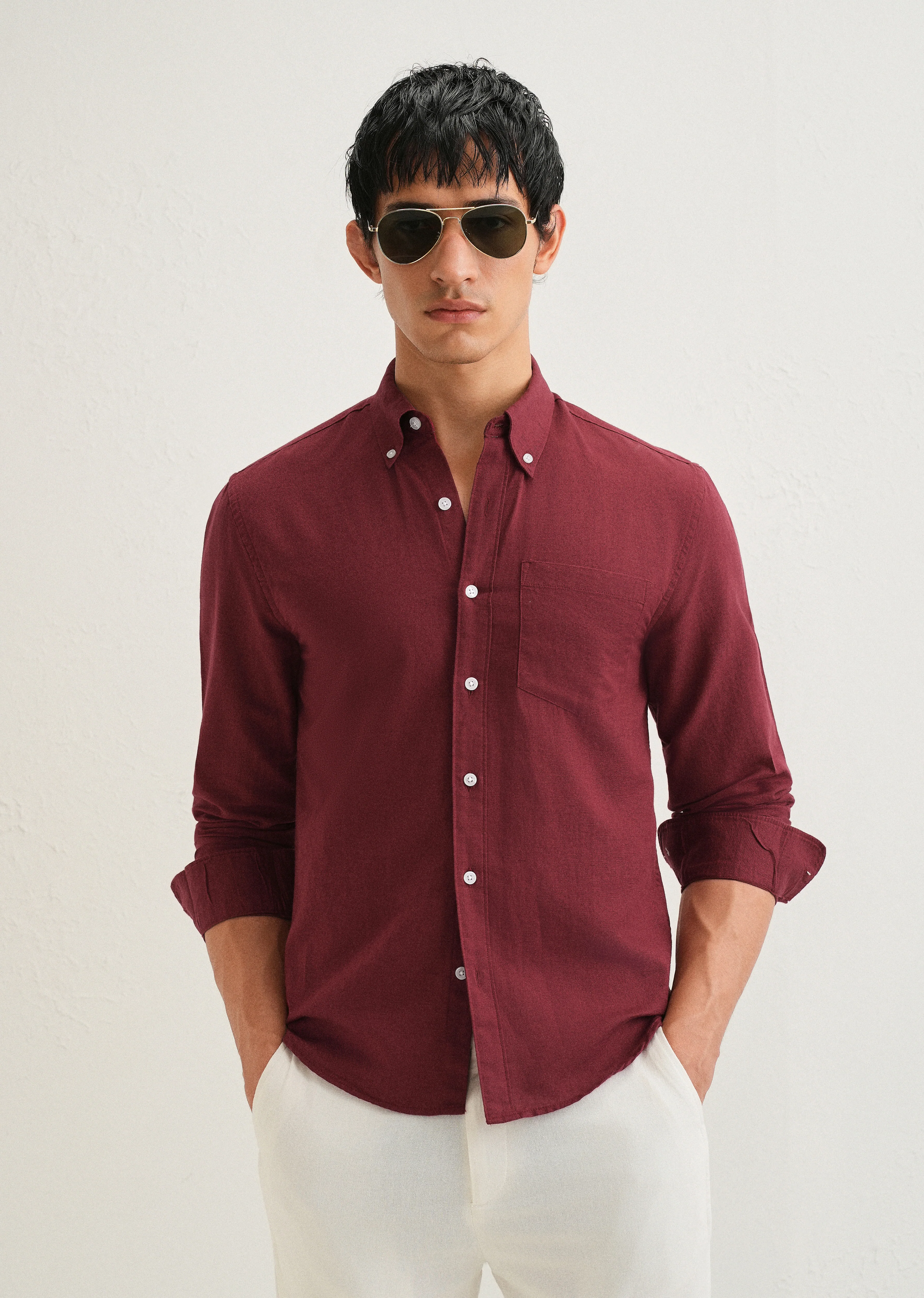 Berry Red Cotton Linen Shirt - Image 7