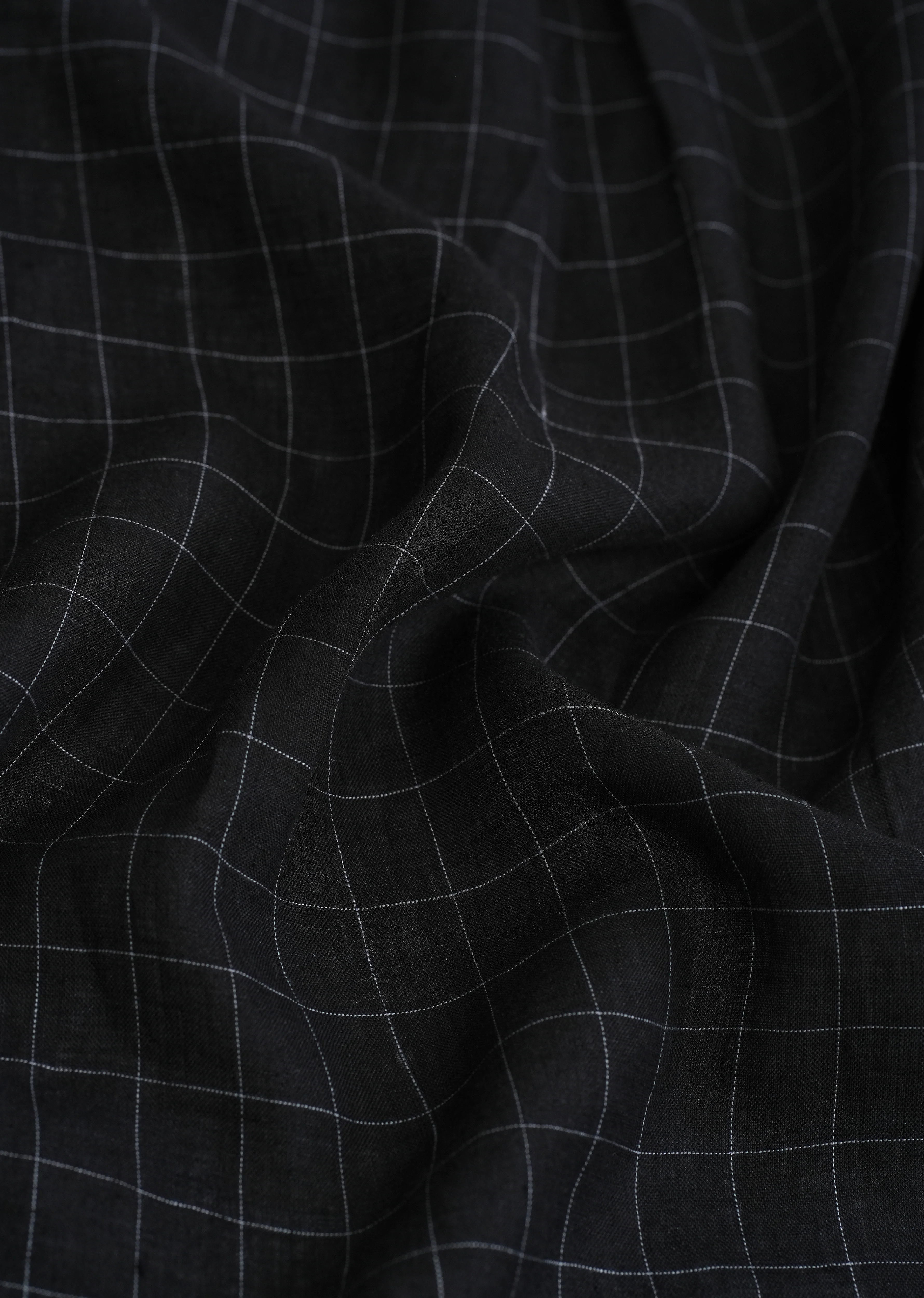 Black 100% Pure Linen Classic Check Shirt - Image 2