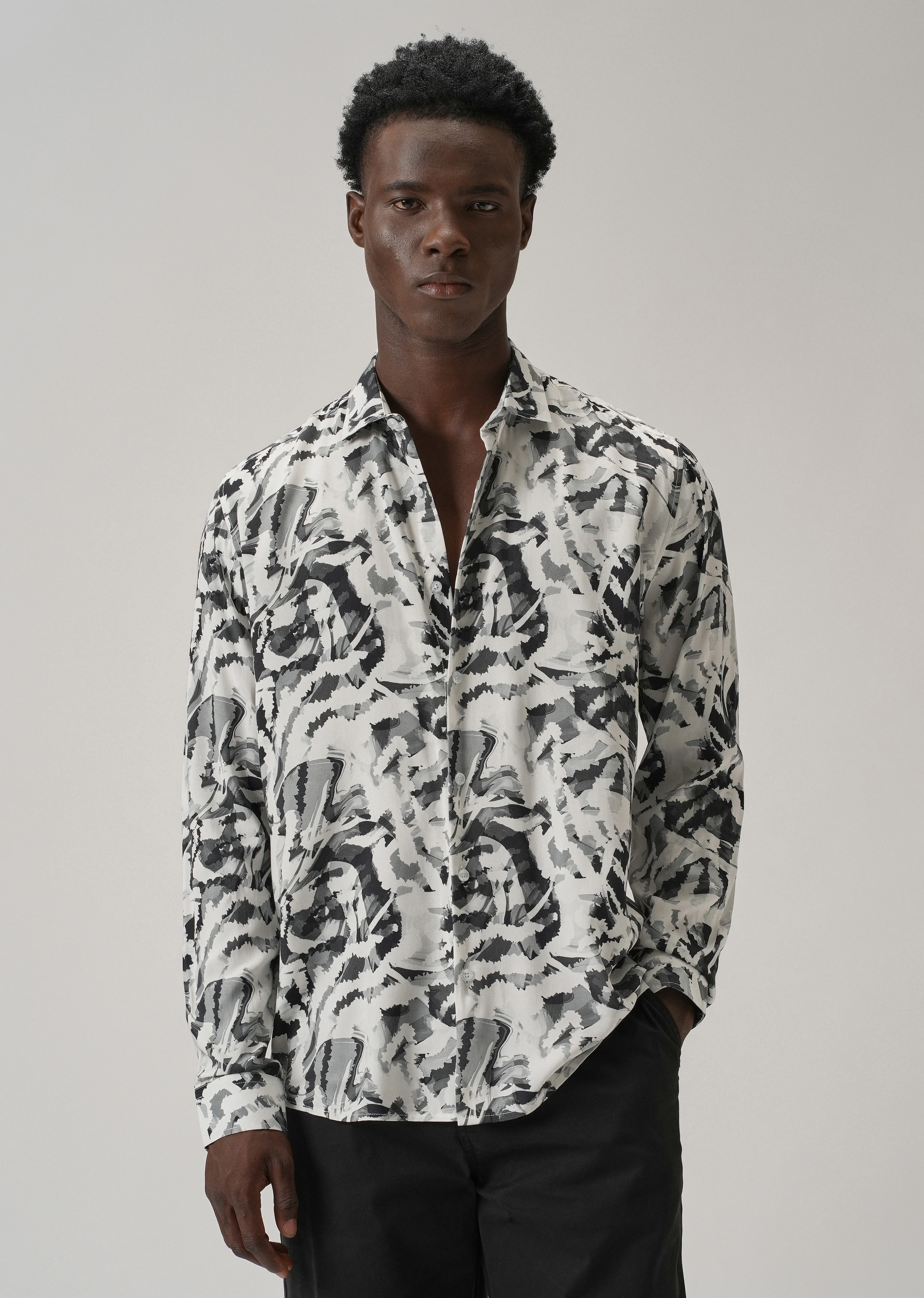 Black Abstract Camo Printed Shirt - Image 3