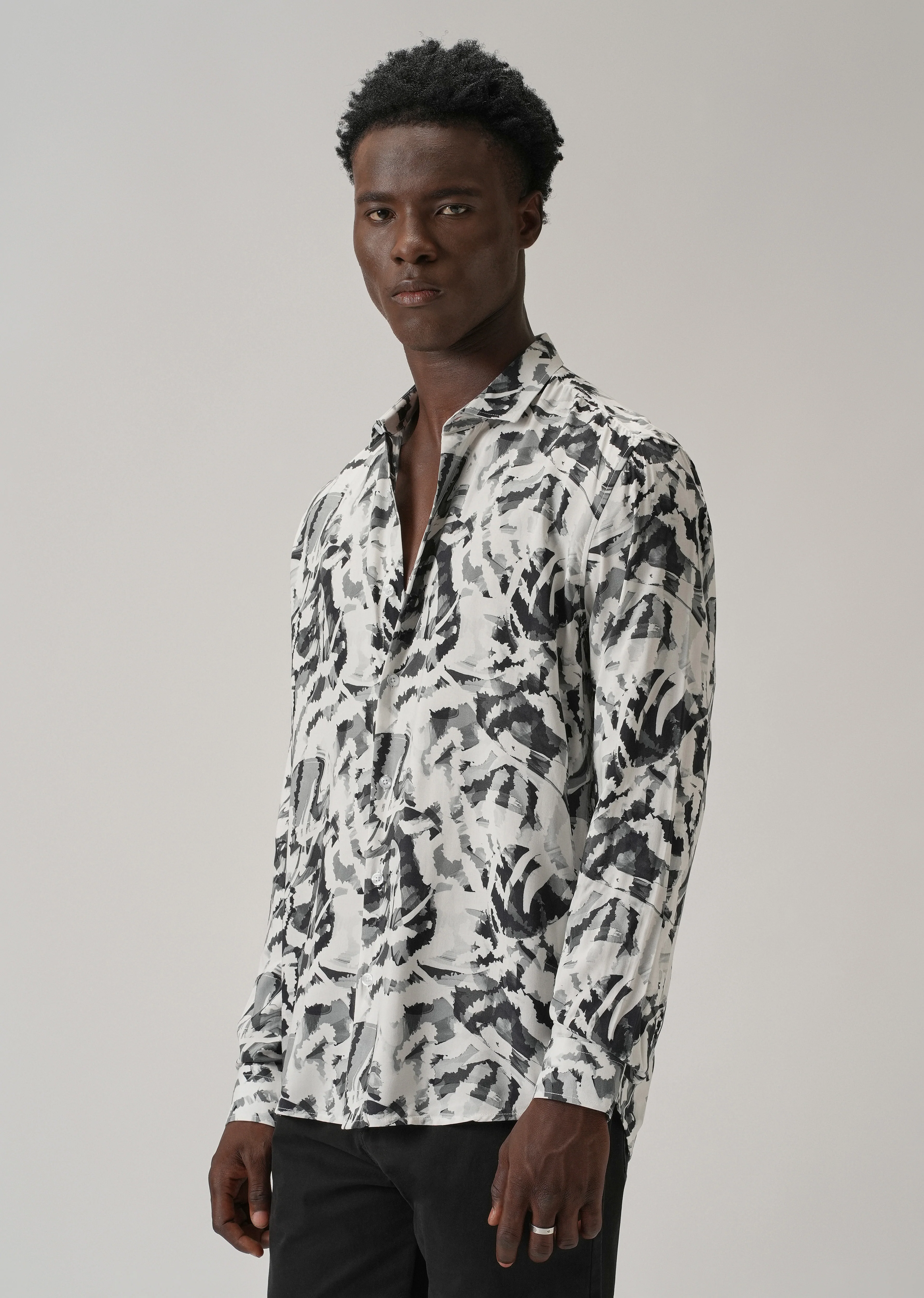 Black Abstract Camo Printed Shirt - Image 4