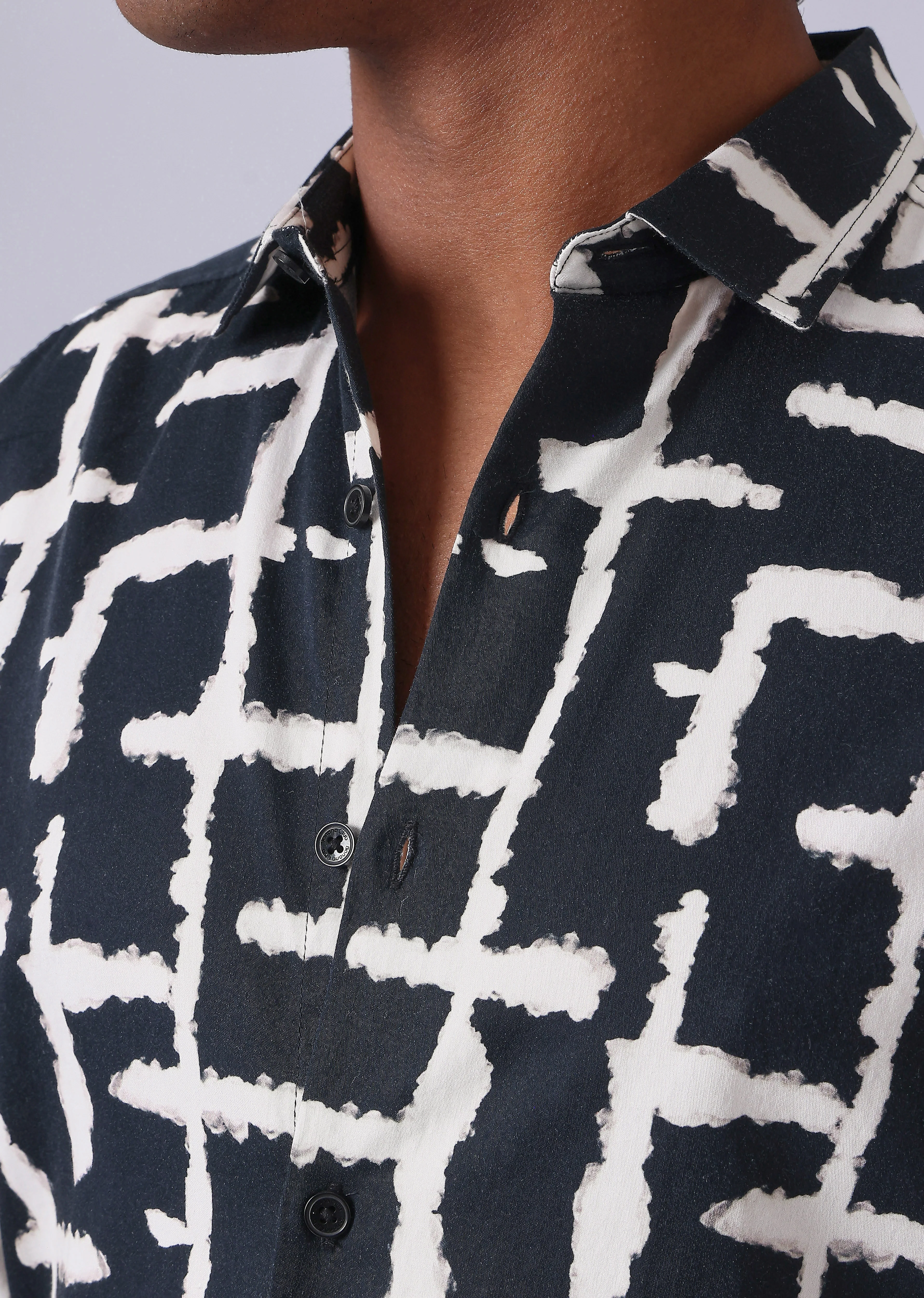 Black Abstract Check Print Shirt - Image 5