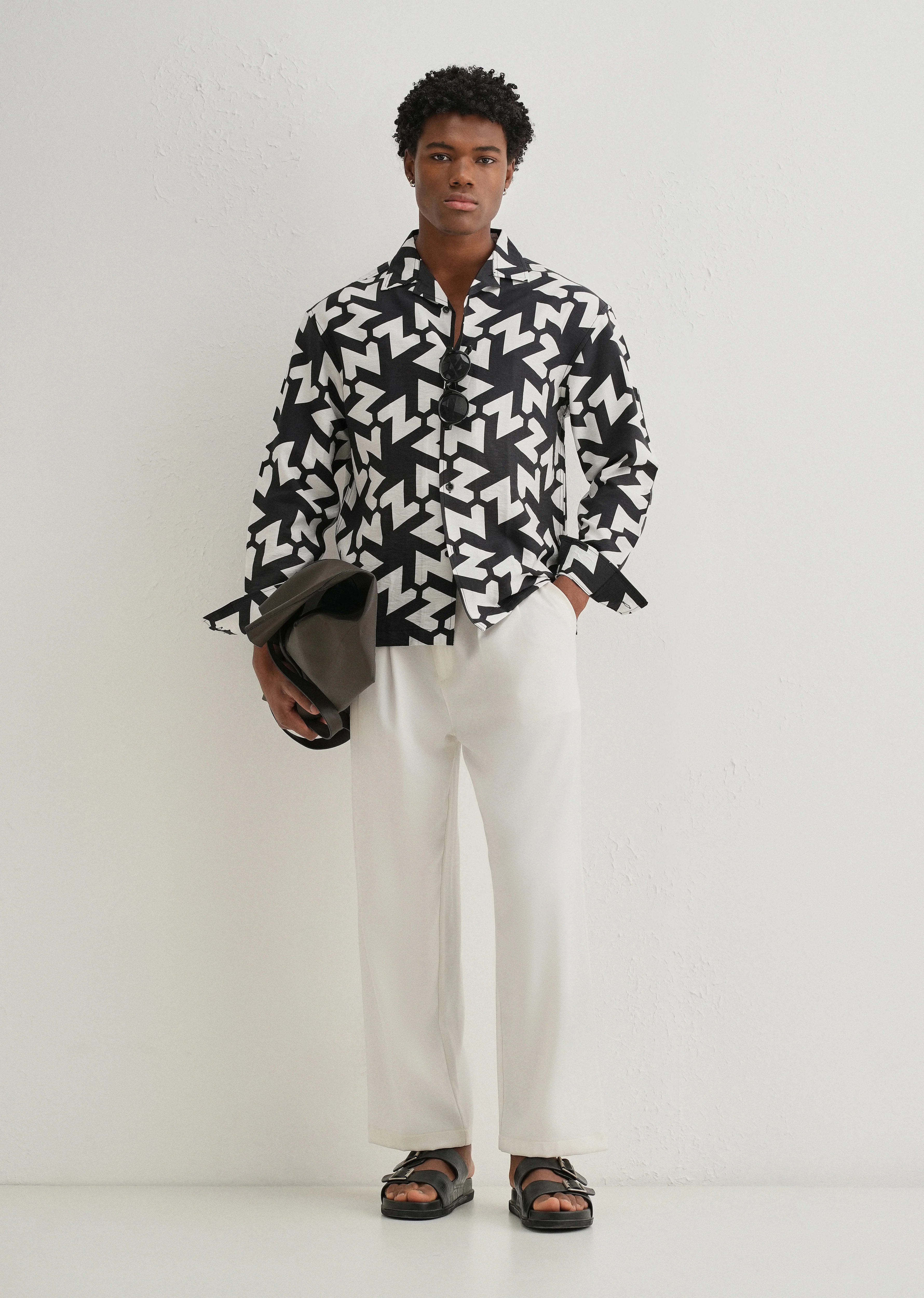 Black Abstract Chevron Pattern Printed Shirt - Image 5