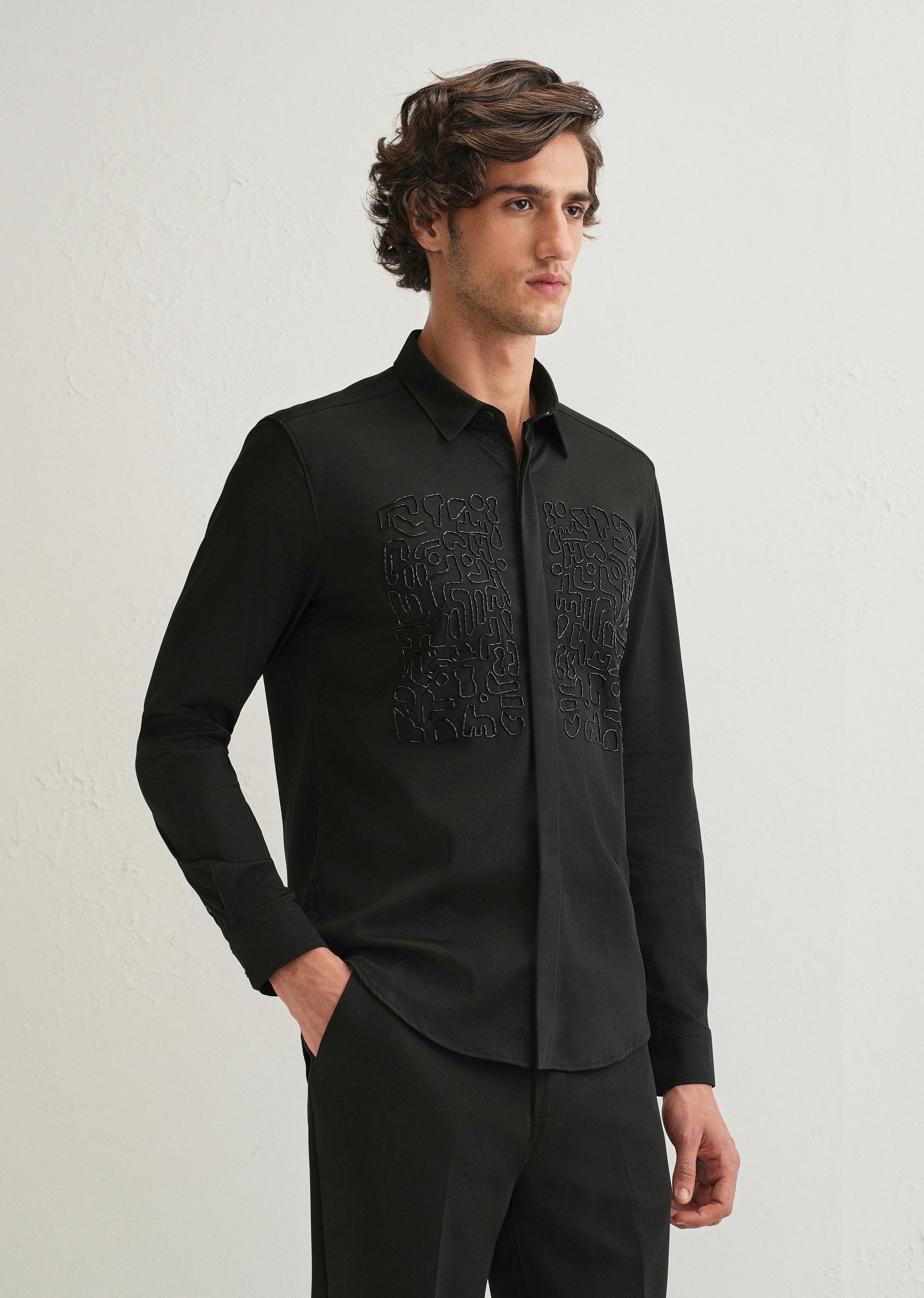 Black Abstract Embellished Designer Shirt - Image 5