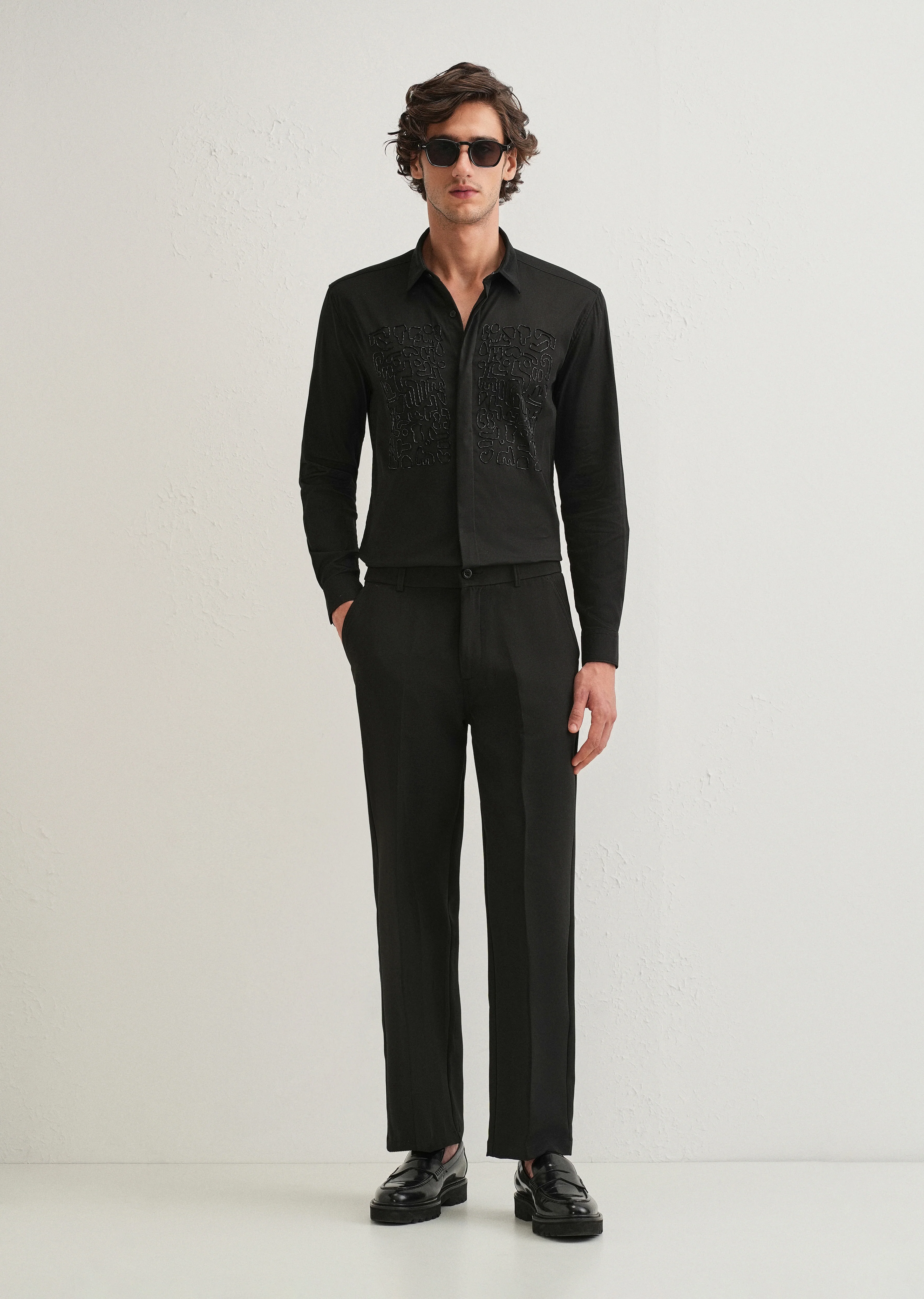 Black Abstract Embellished Designer Shirt - Image 6