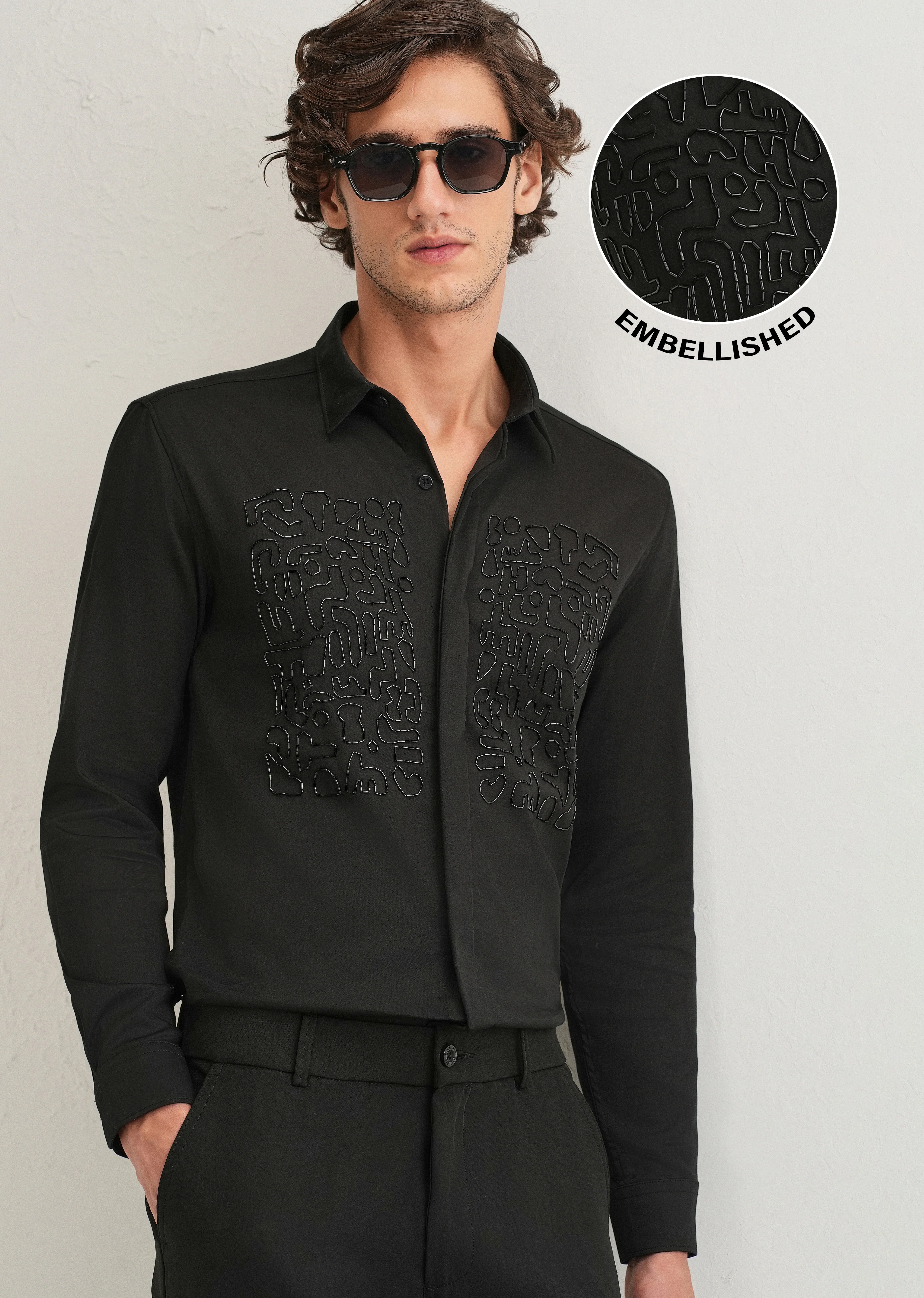 Black Abstract Embellished Designer Shirt - Image 7