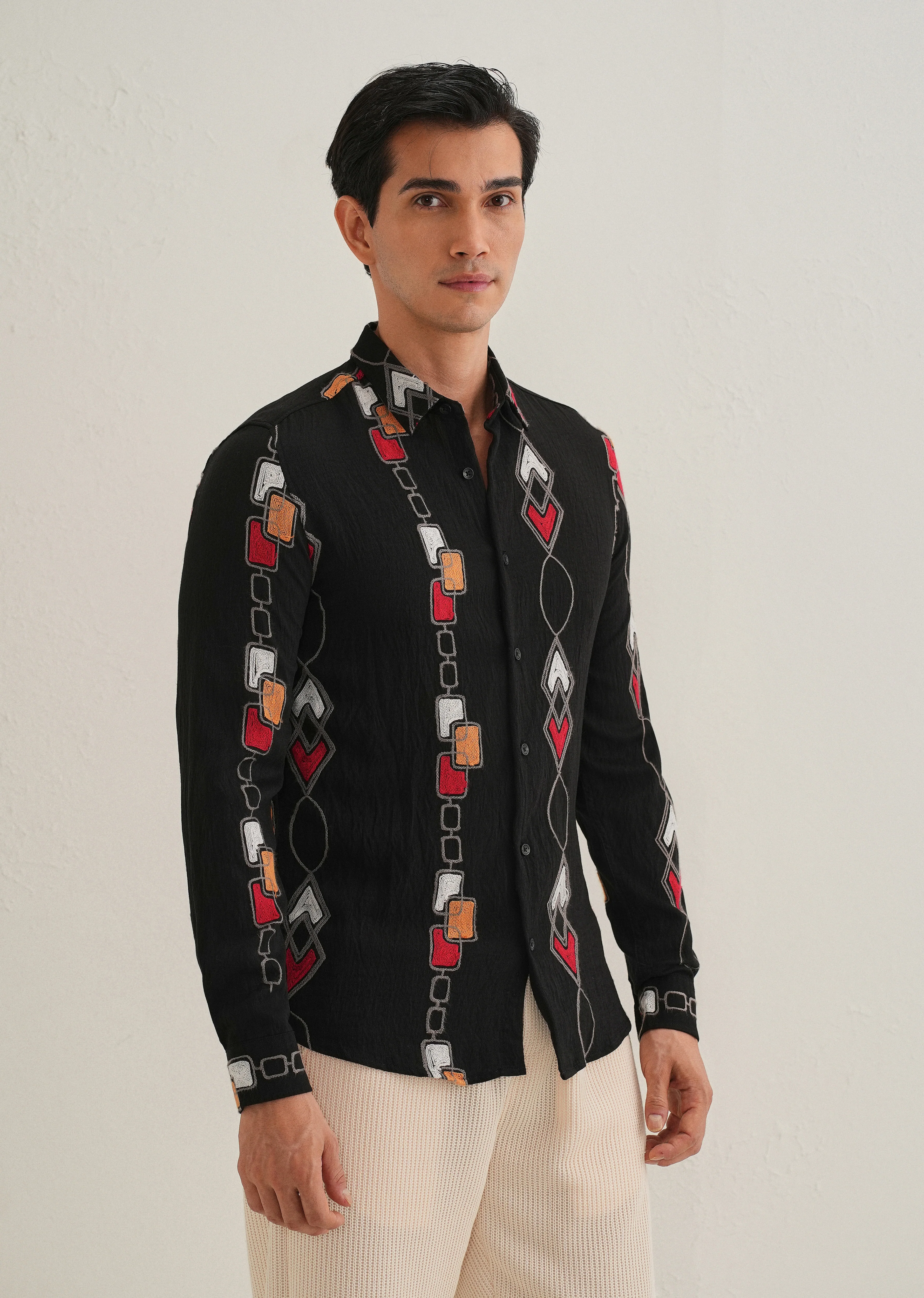 Black Abstract Embroidered Shirt - Image 5