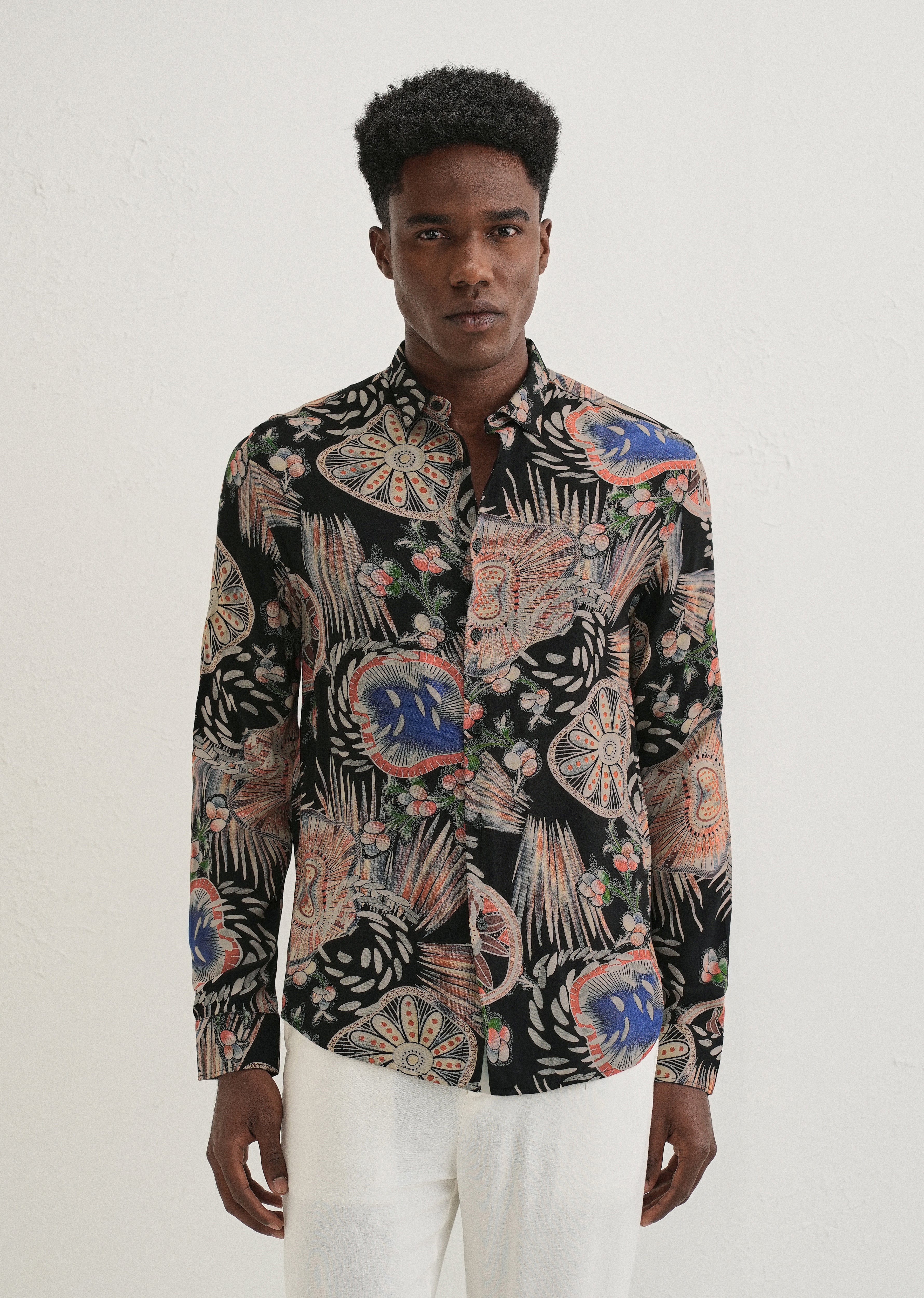 Black Abstract Feather Shirt - Image 2