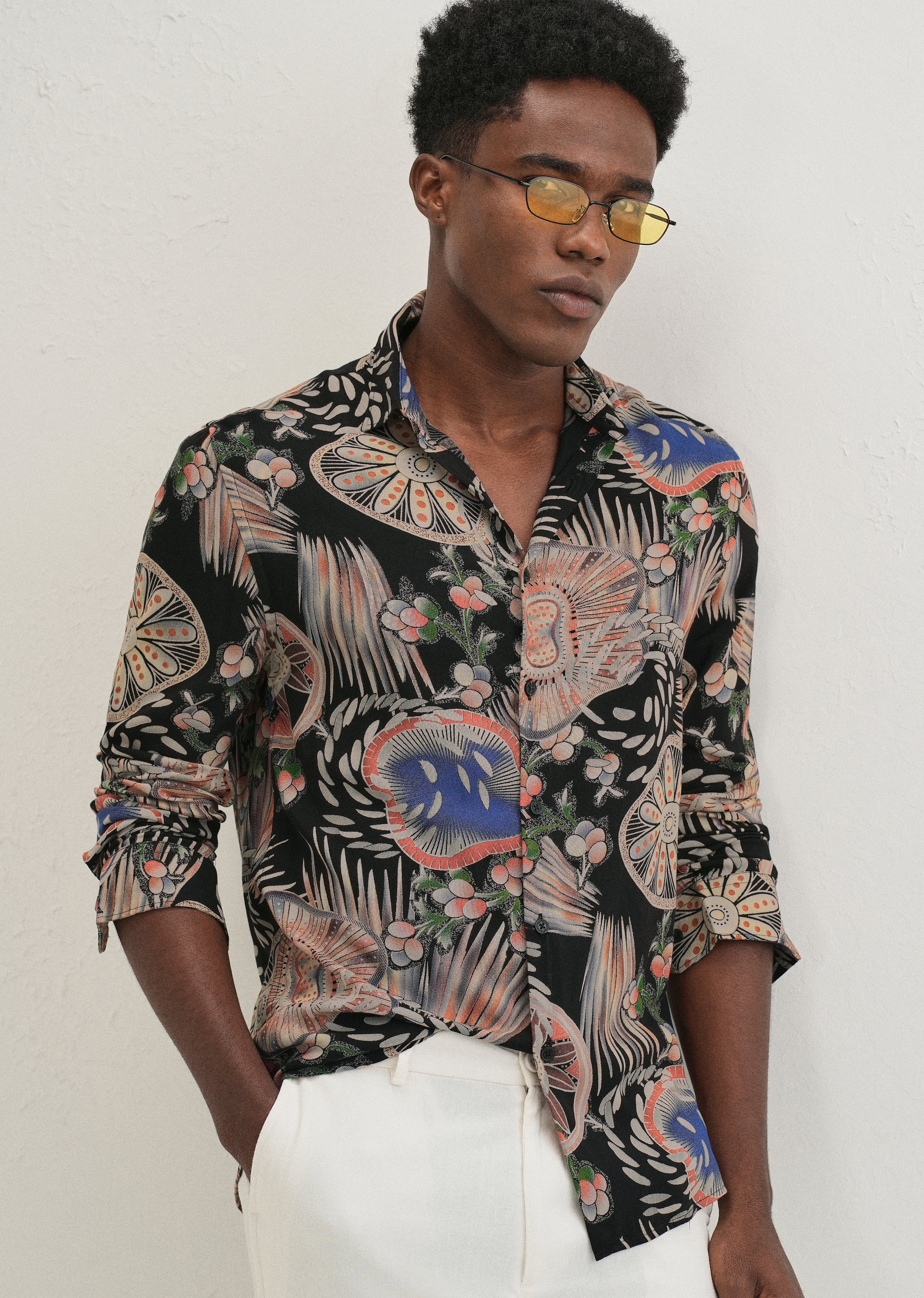 Black Abstract Feather Shirt - Image 7