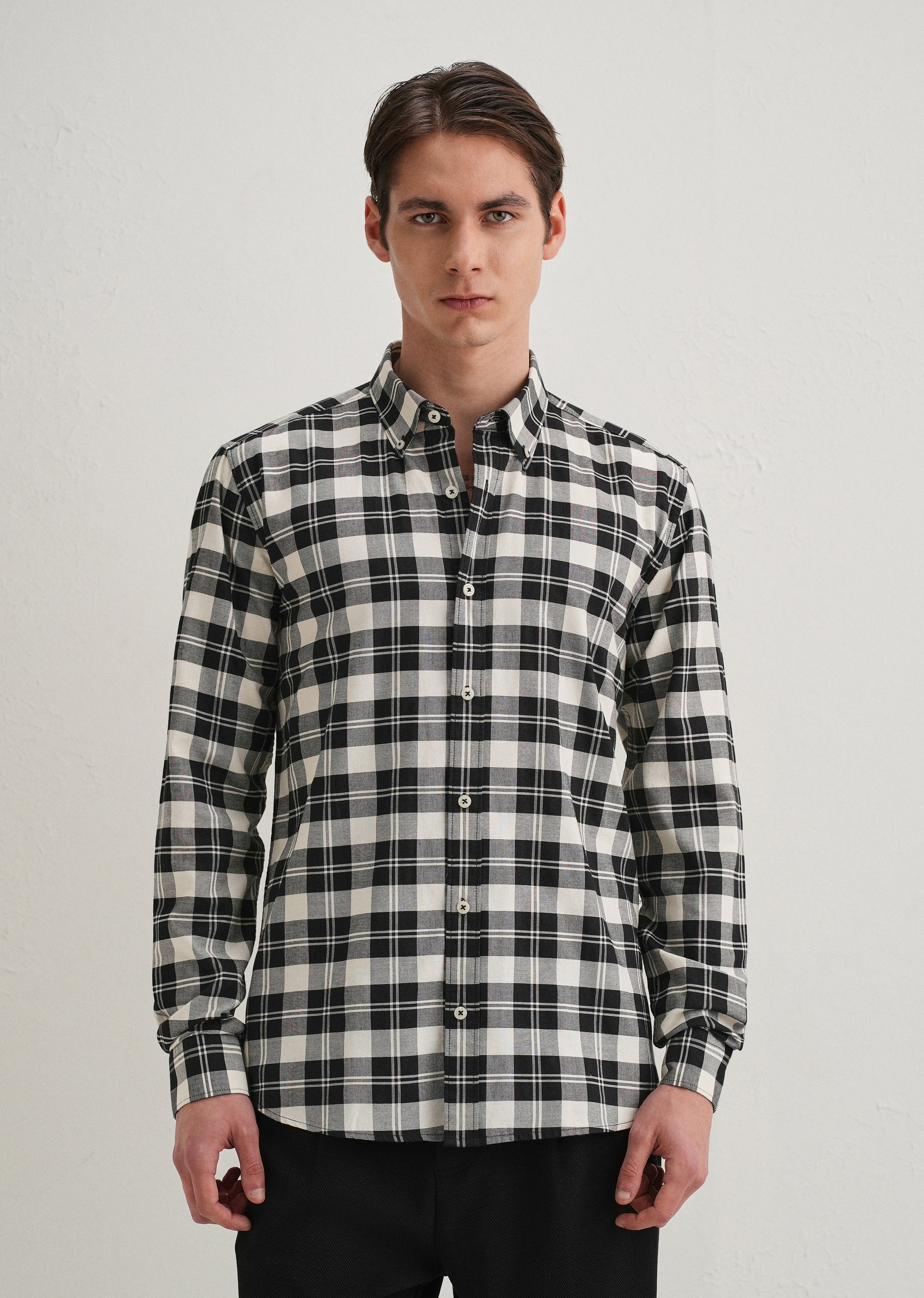 Black and White Plaid Check Shirt - Image 4