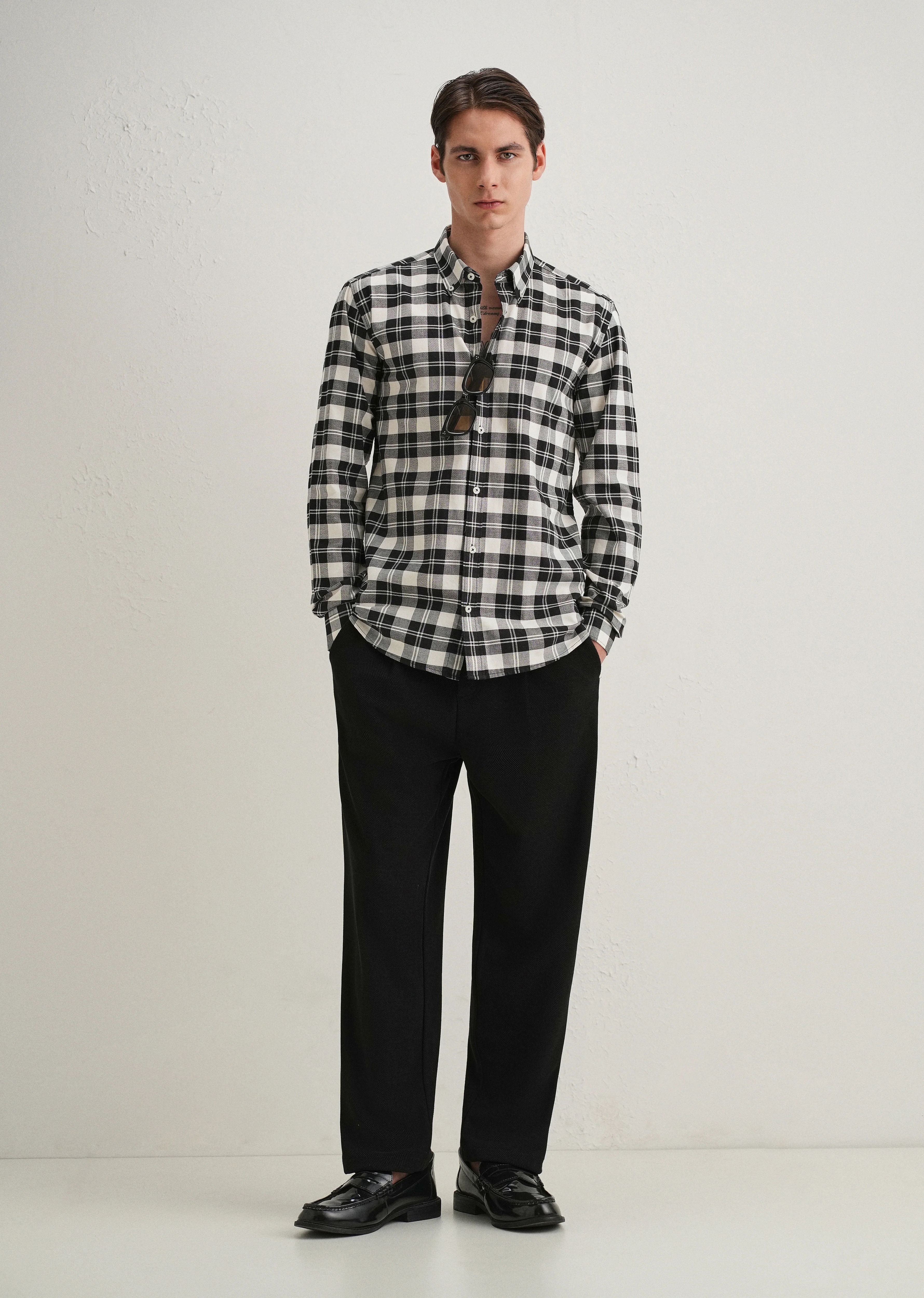 Black and White Plaid Check Shirt - Image 6