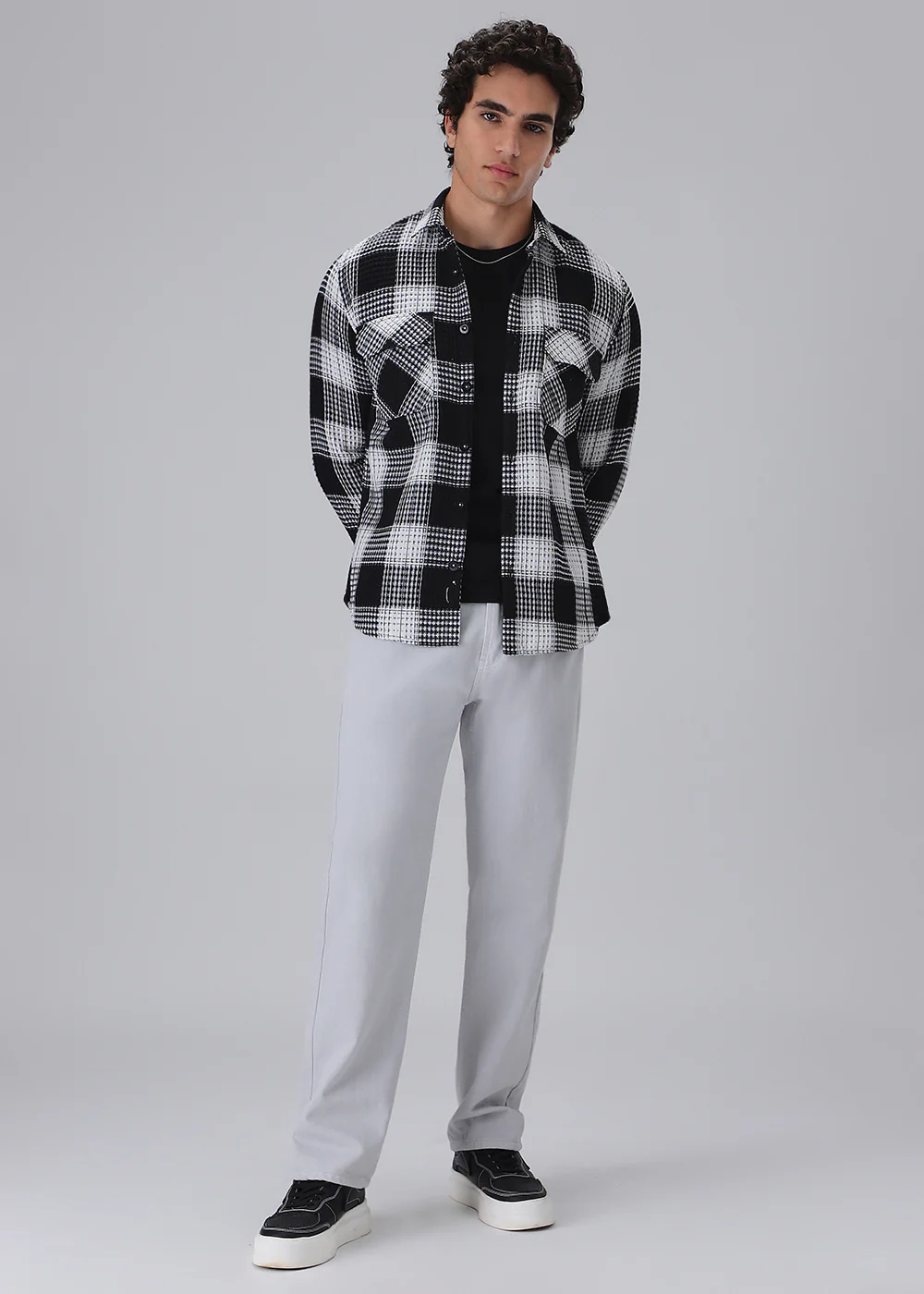 Black And White Waffle Plaid Check Shirt - Image 6