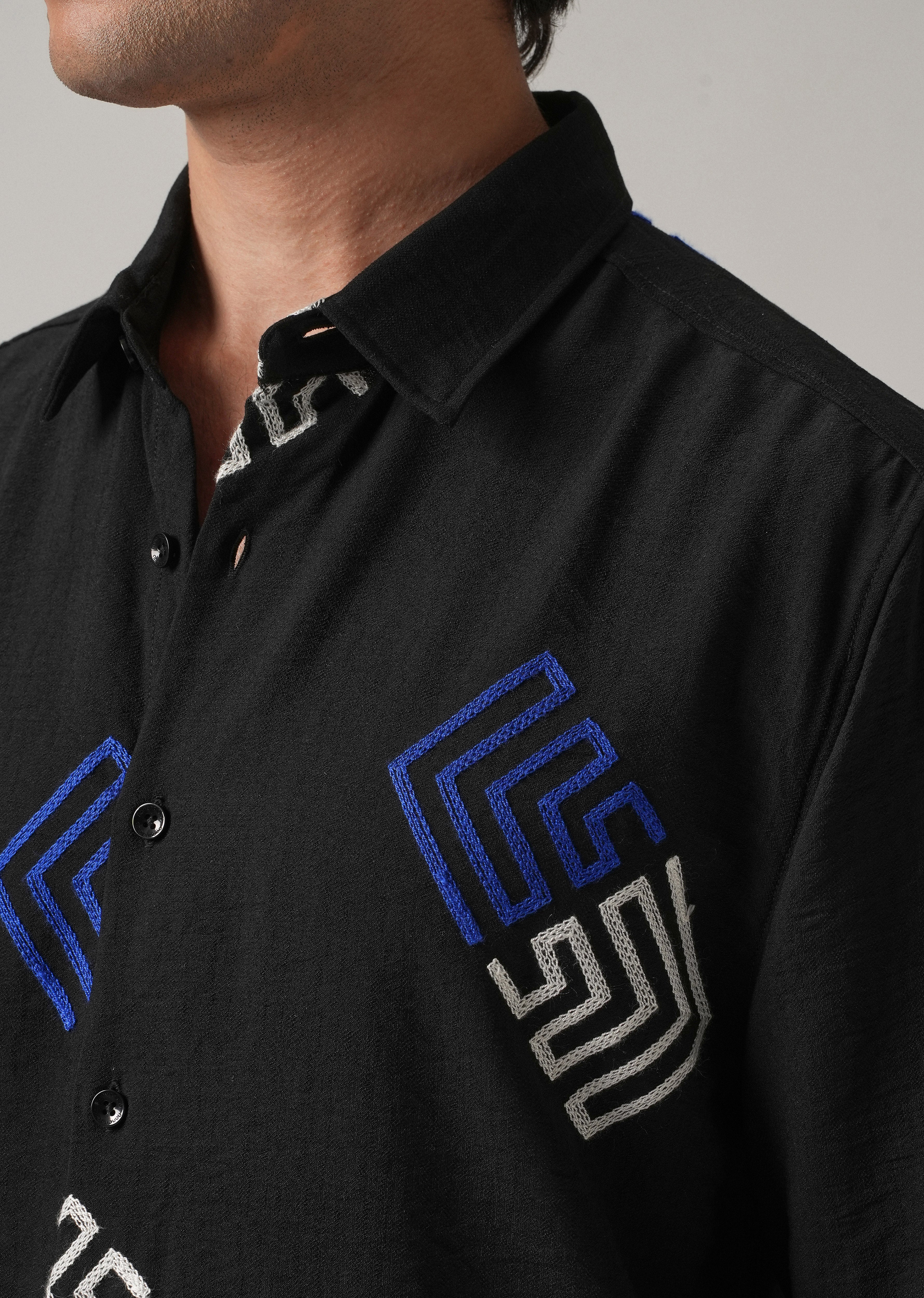 Black Angular Embroidery Shirt - Image 5