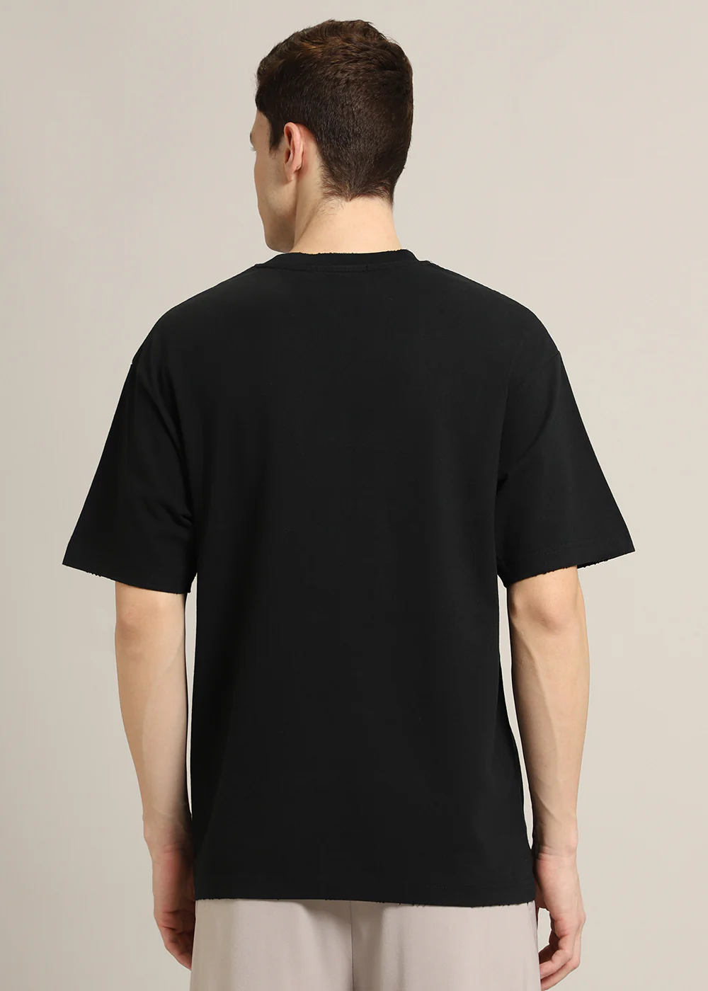 Black Applique Printed Oversized T-shirt - Image 4