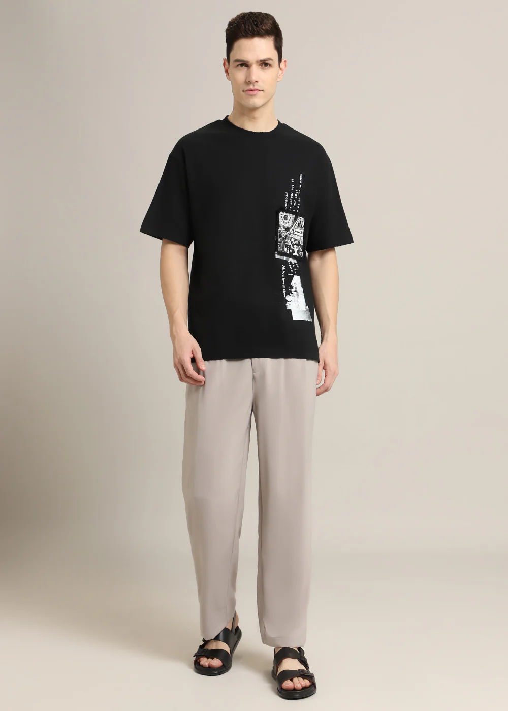 Black Applique Printed Oversized T-shirt - Image 6