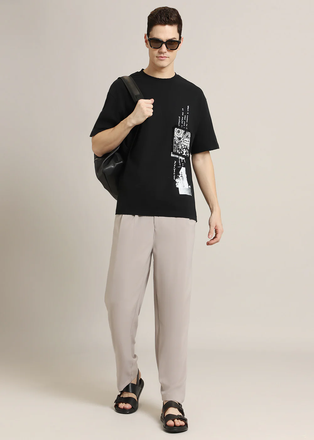 Black Applique Printed Oversized T-shirt - Image 8