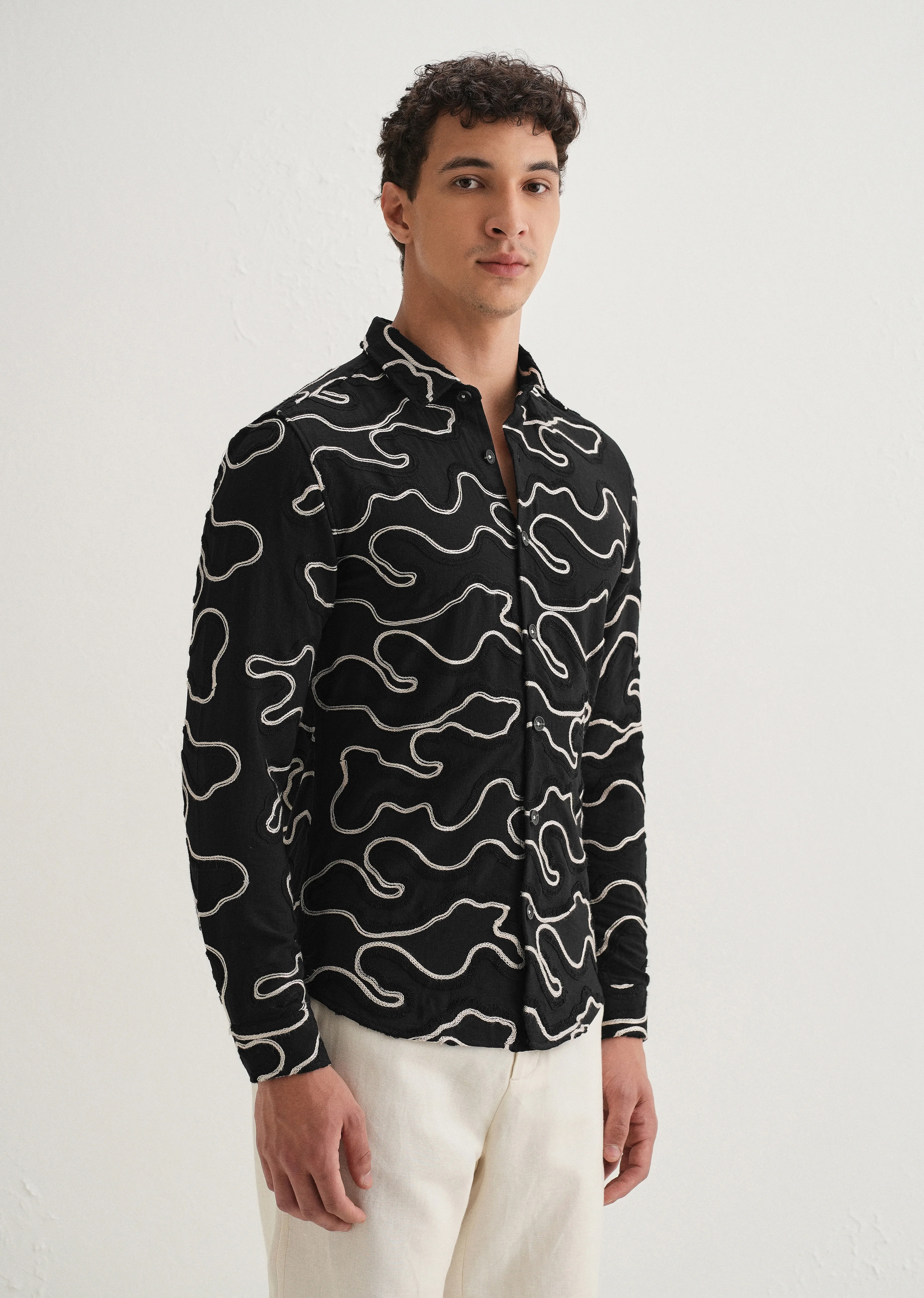 Black Artistic Abstract Embroidery Shirt - Image 5