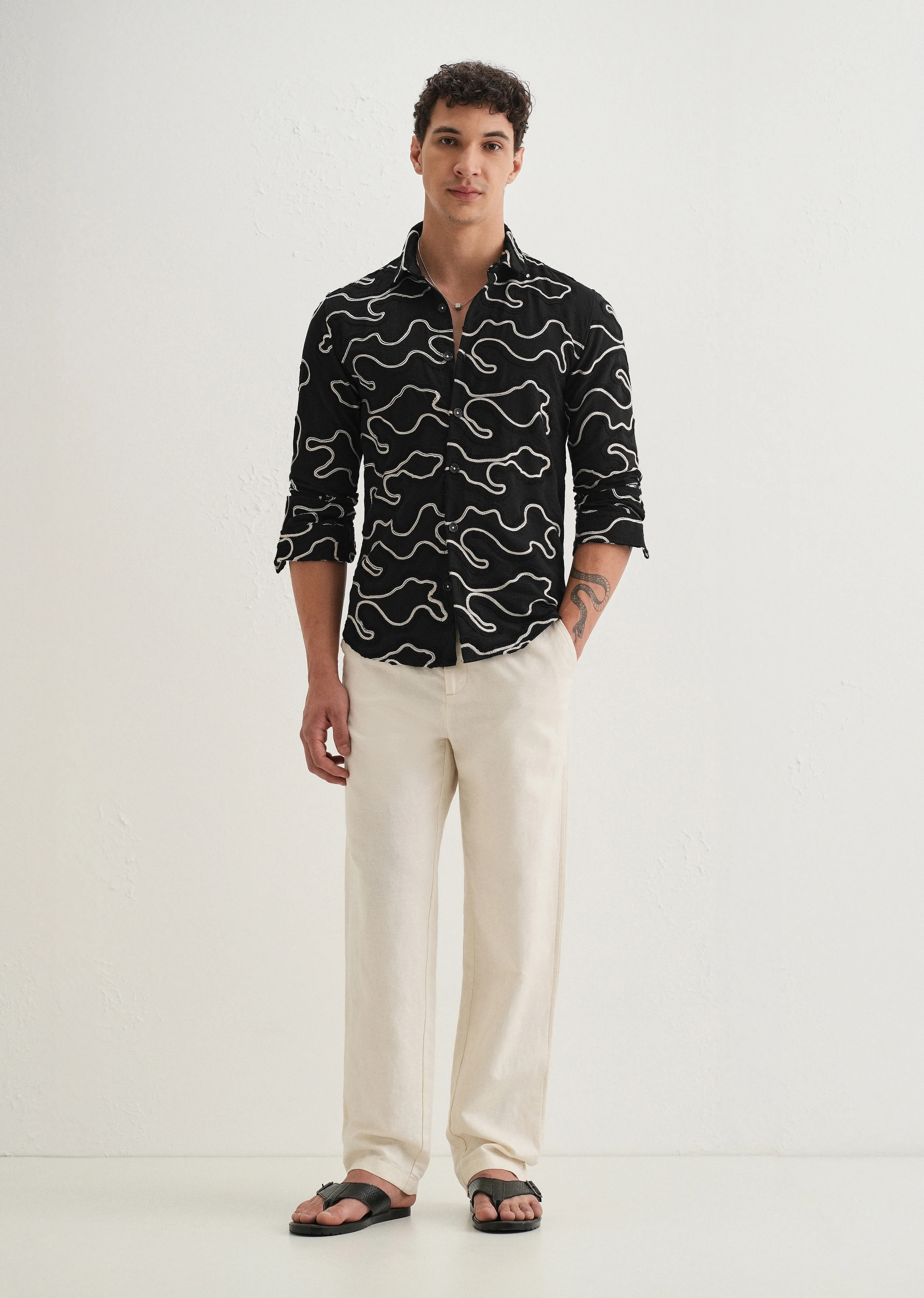 Black Artistic Abstract Embroidery Shirt - Image 6