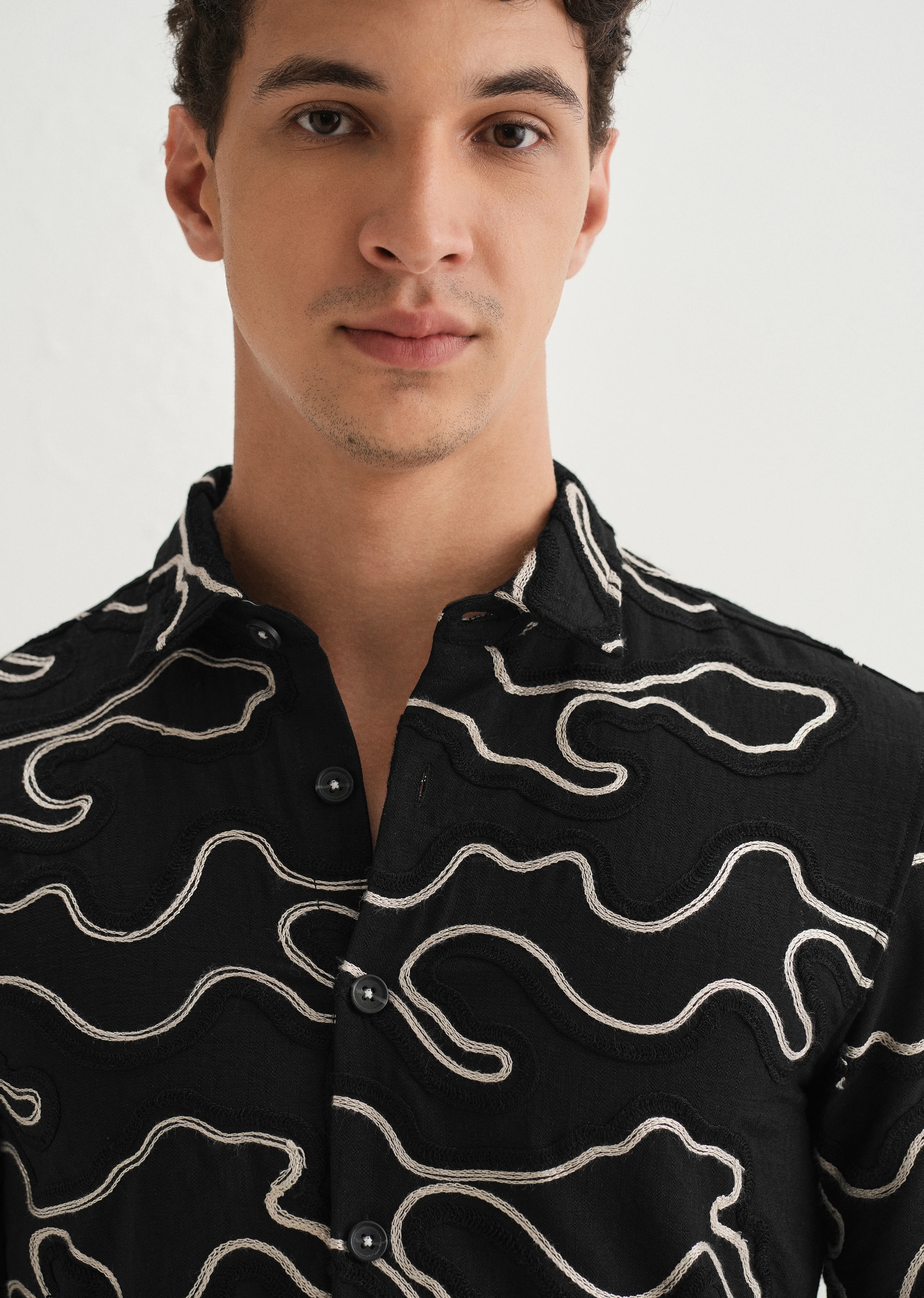 Black Artistic Abstract Embroidery Shirt - Image 7
