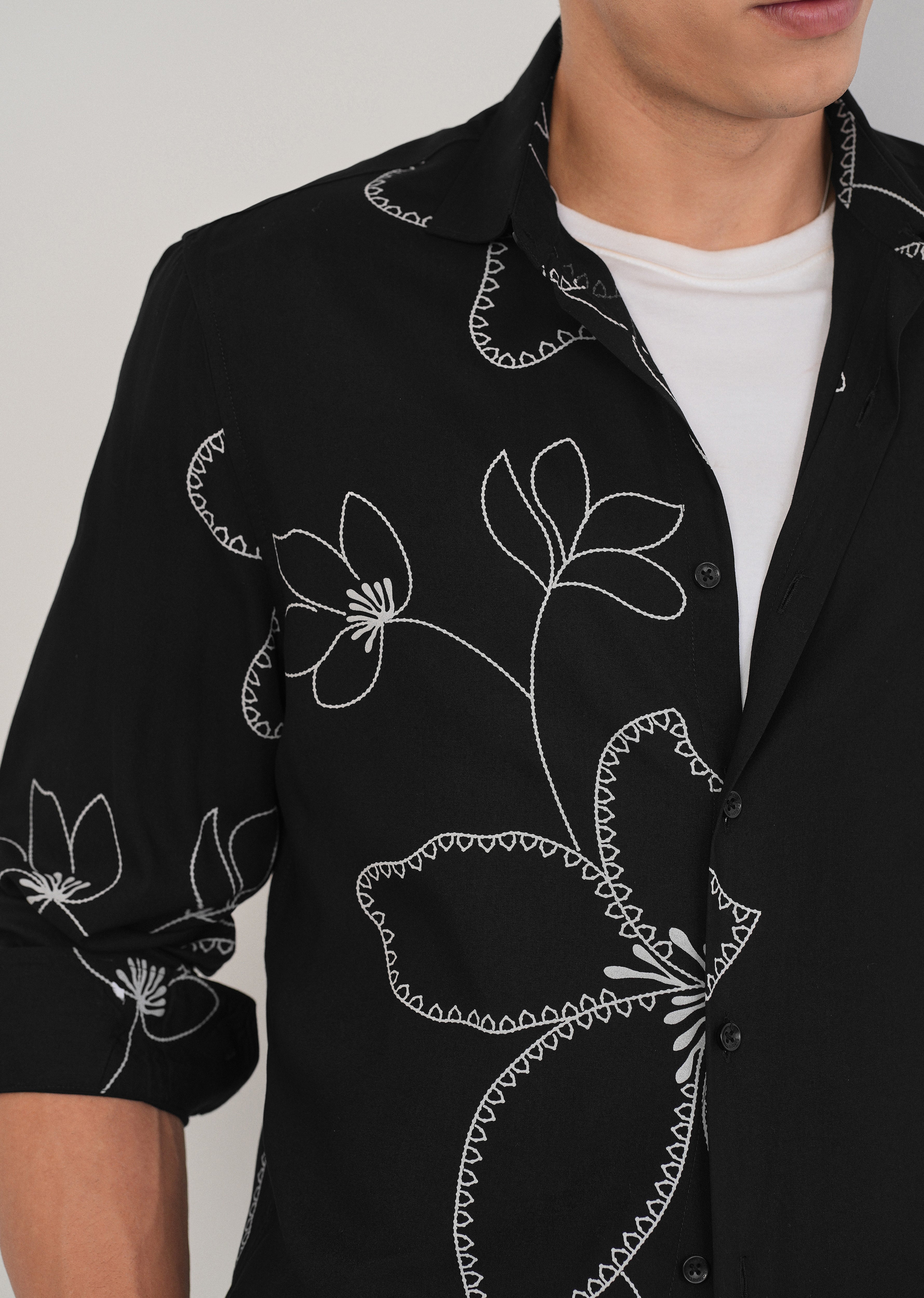 Black Artistic Floral Printed Shirt - Image 5