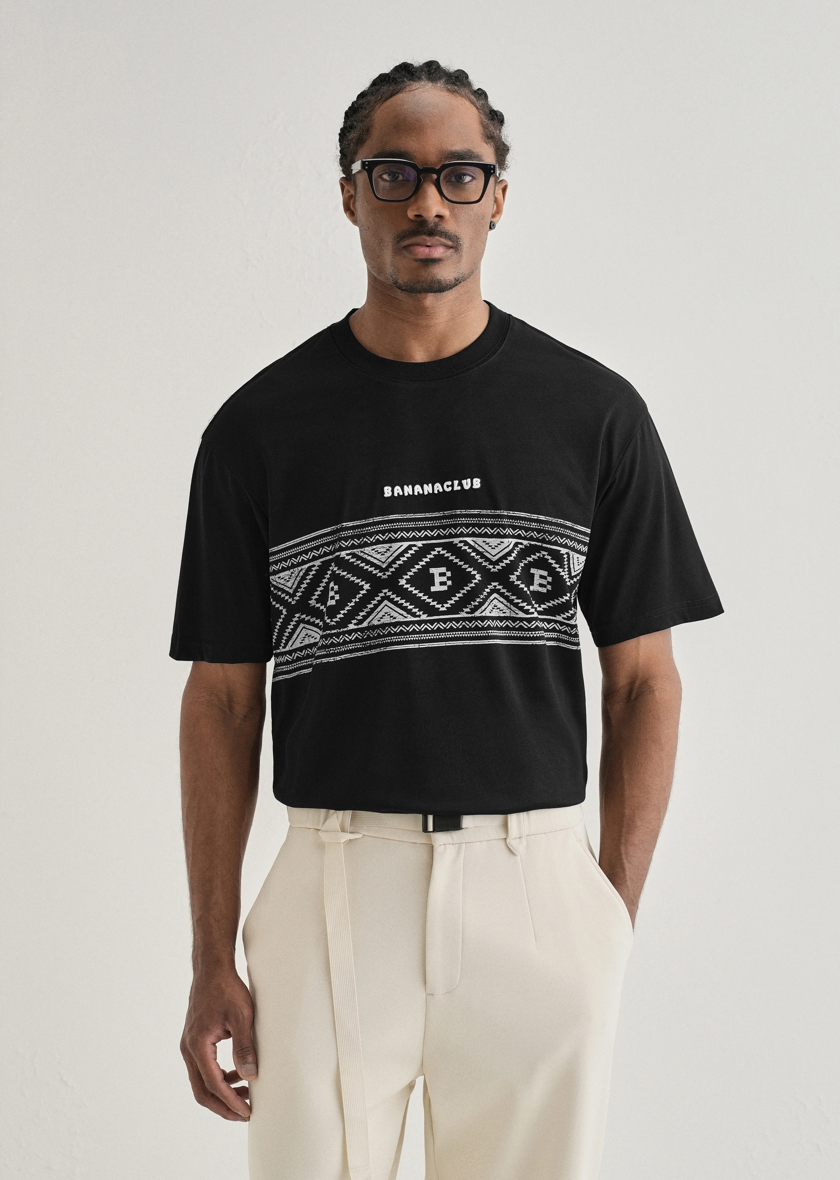 Black Aztec Printed Oversized T-shirt - Image 2