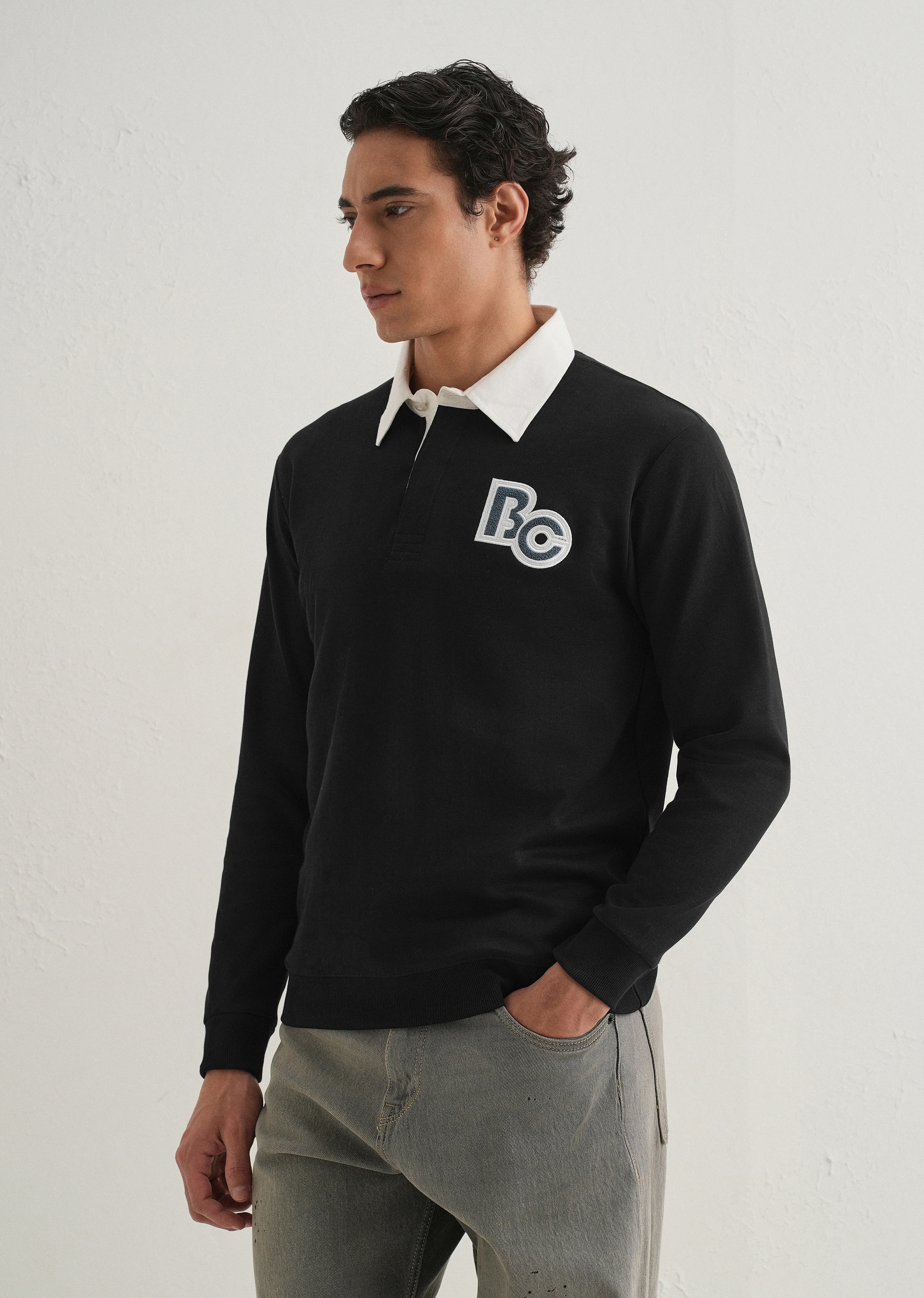 Black Back Print Polo Sweatshirt - Image 5