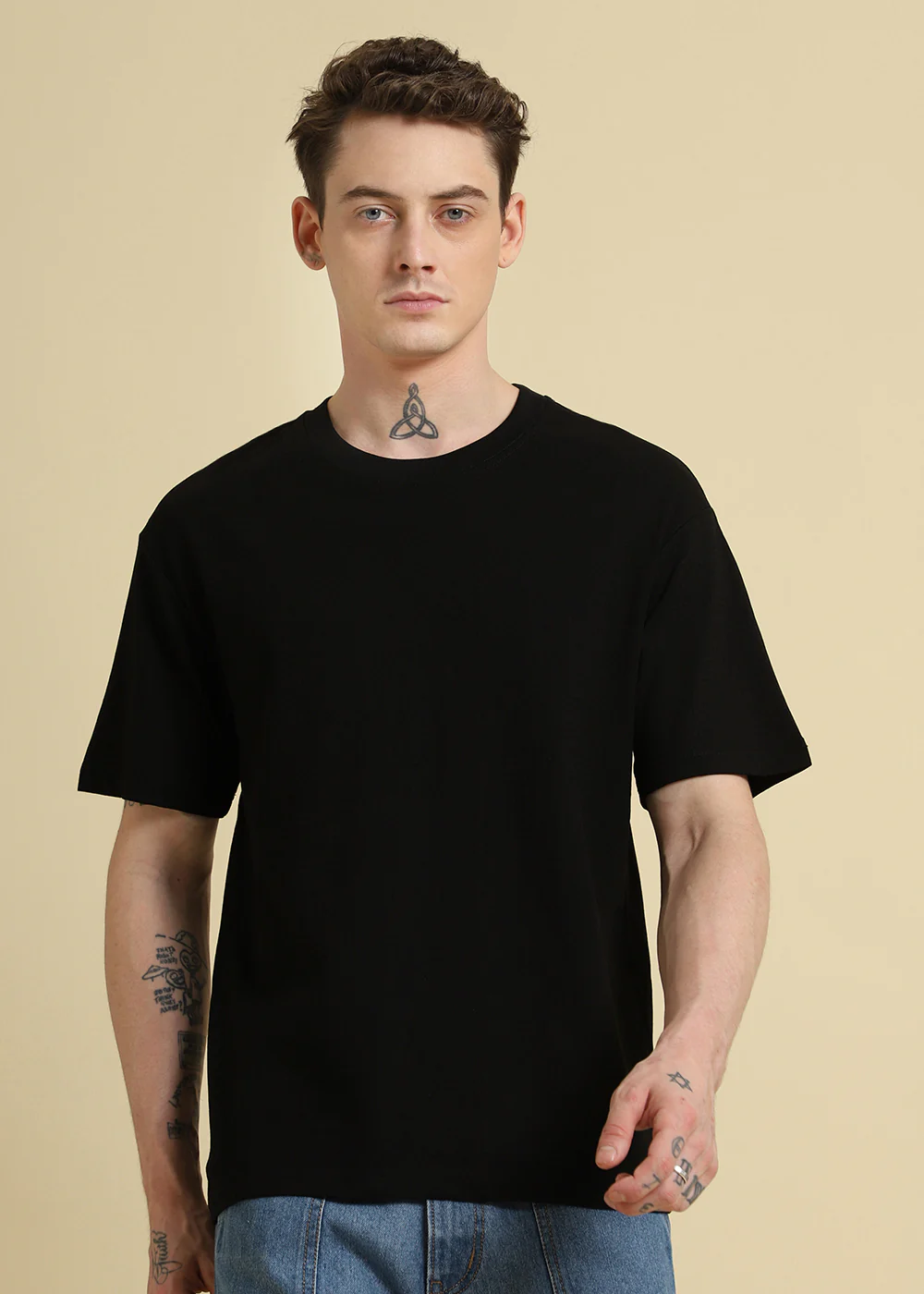 Black Basic Textured Oversized T-shirt - Image 3
