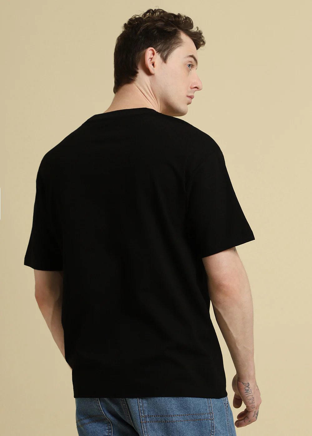 Black Basic Textured Oversized T-shirt - Image 4