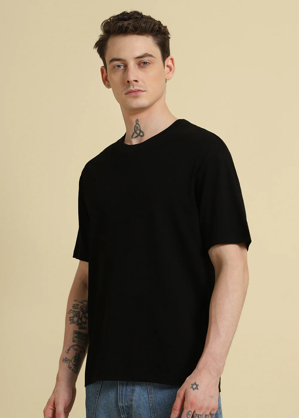 Black Basic Textured Oversized T-shirt - Image 5
