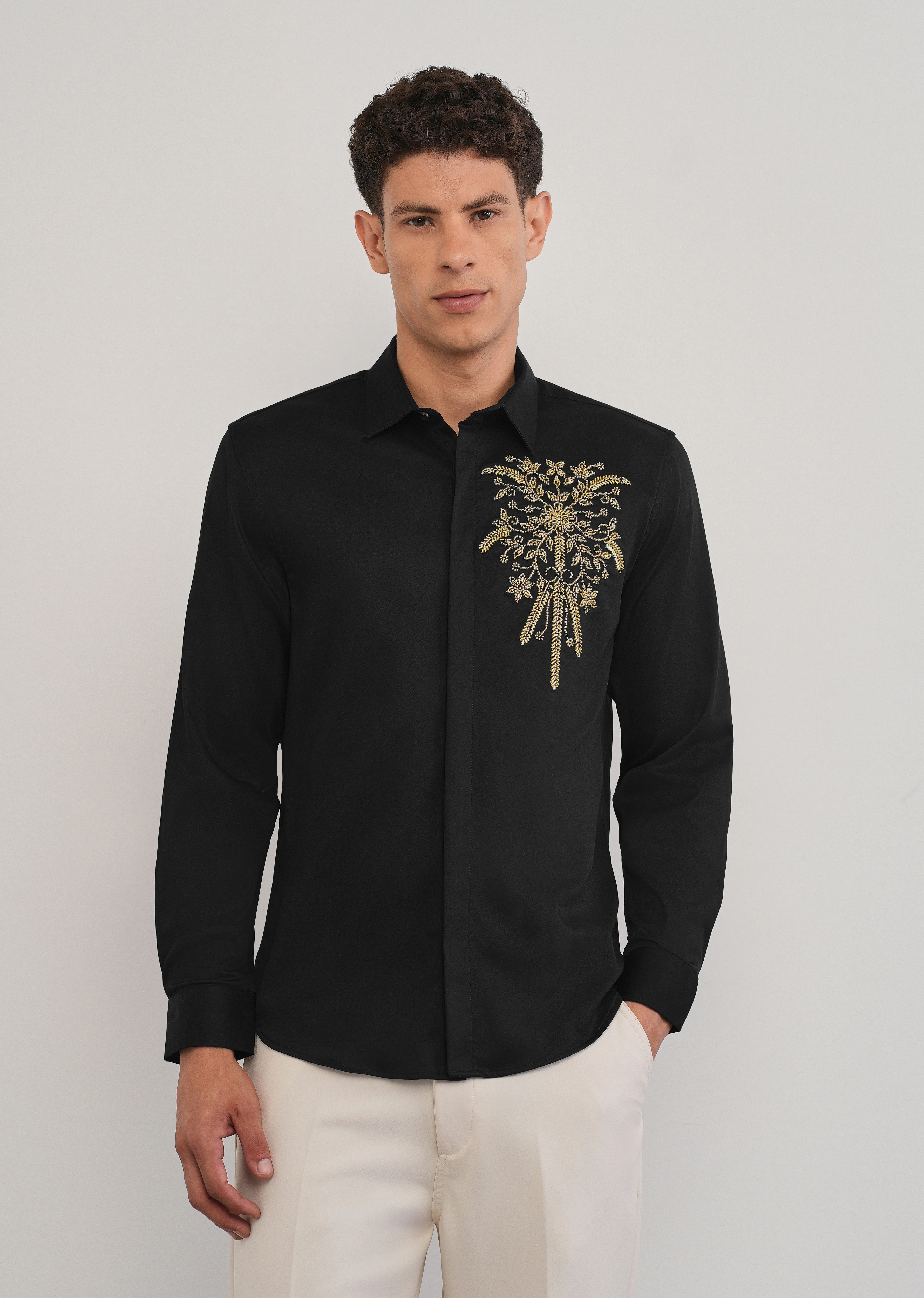 Black Beadwork Designer Shirt - Image 3